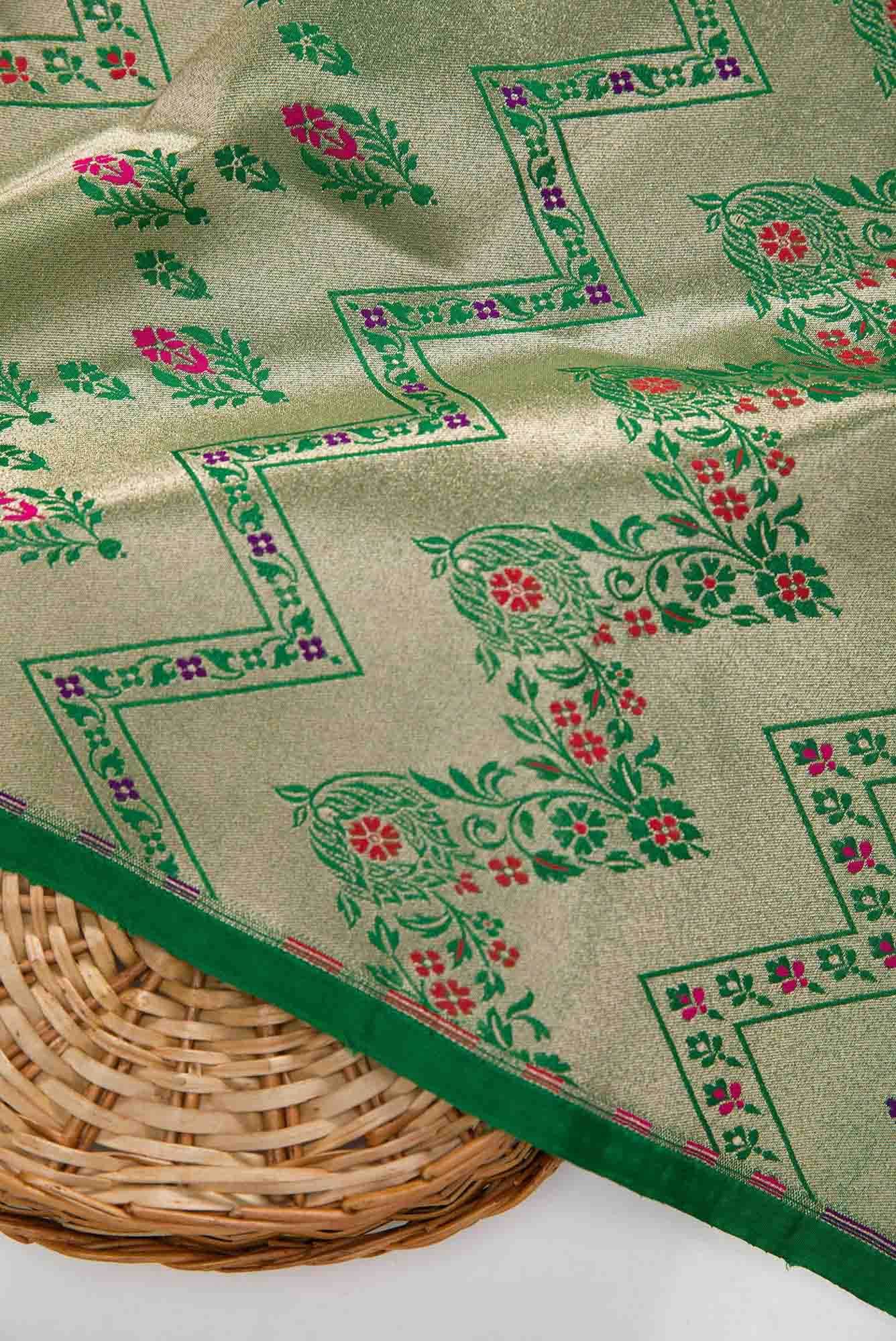 Green Banarasi Silk Dress Material