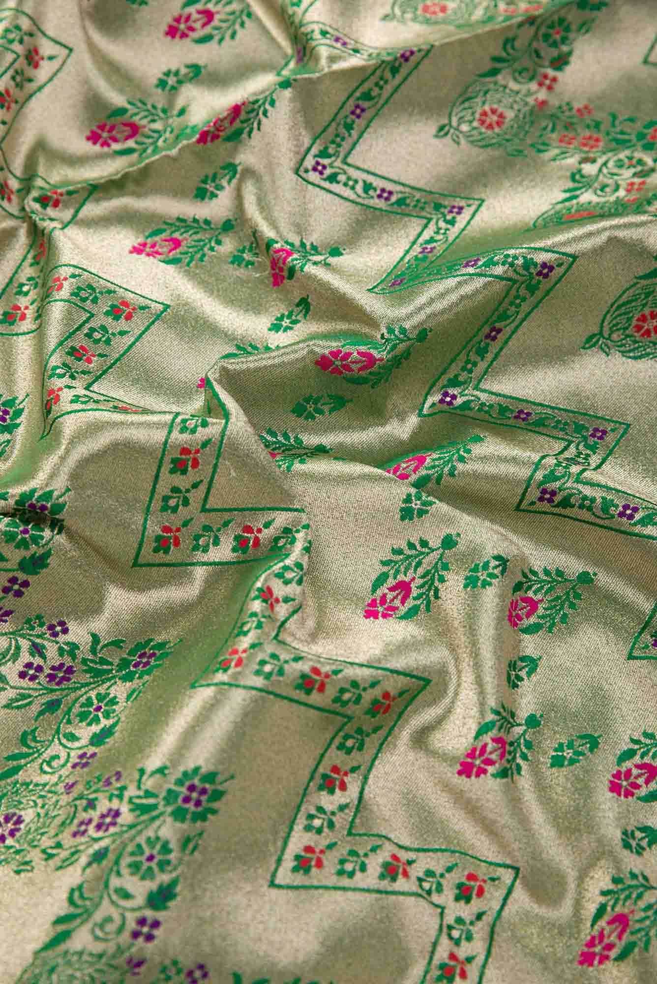 Green Banarasi Silk Dress Material