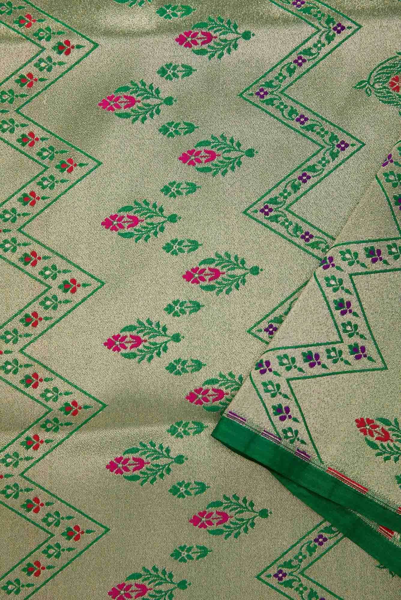 Green Banarasi Silk Dress Material