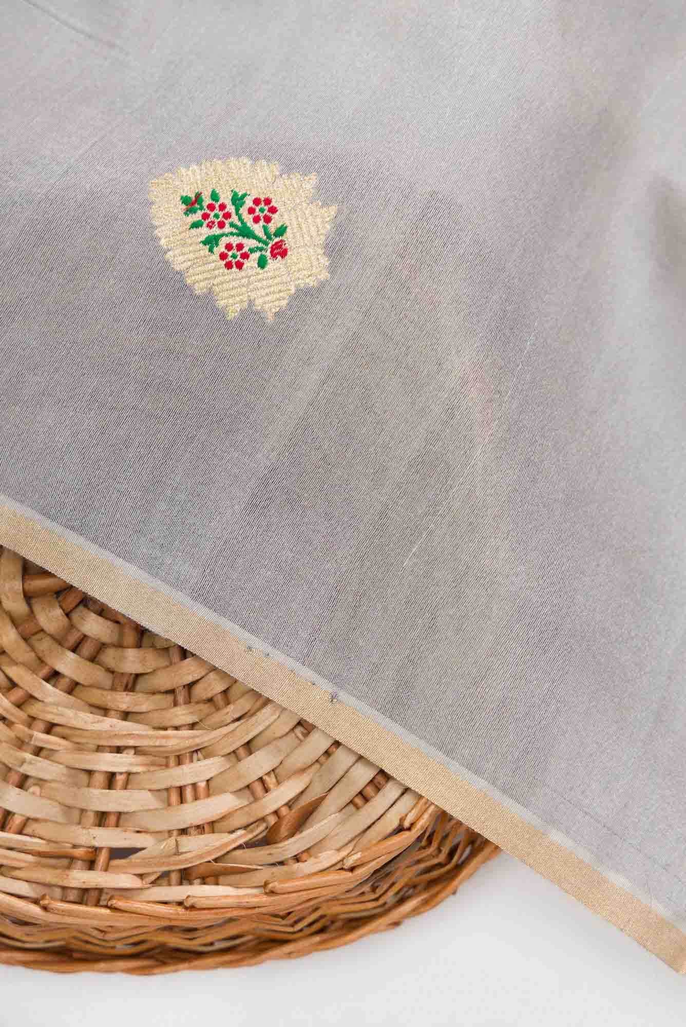 Grey Tussar Silk Dress Material