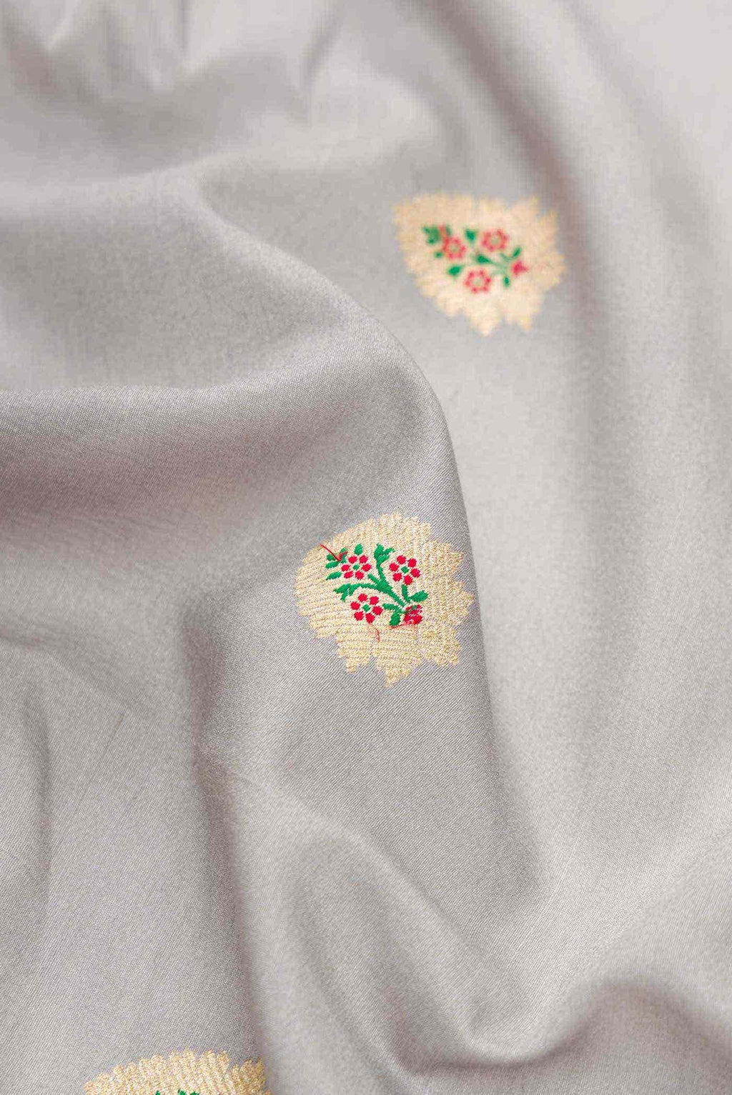 Grey Tussar Silk Dress Material