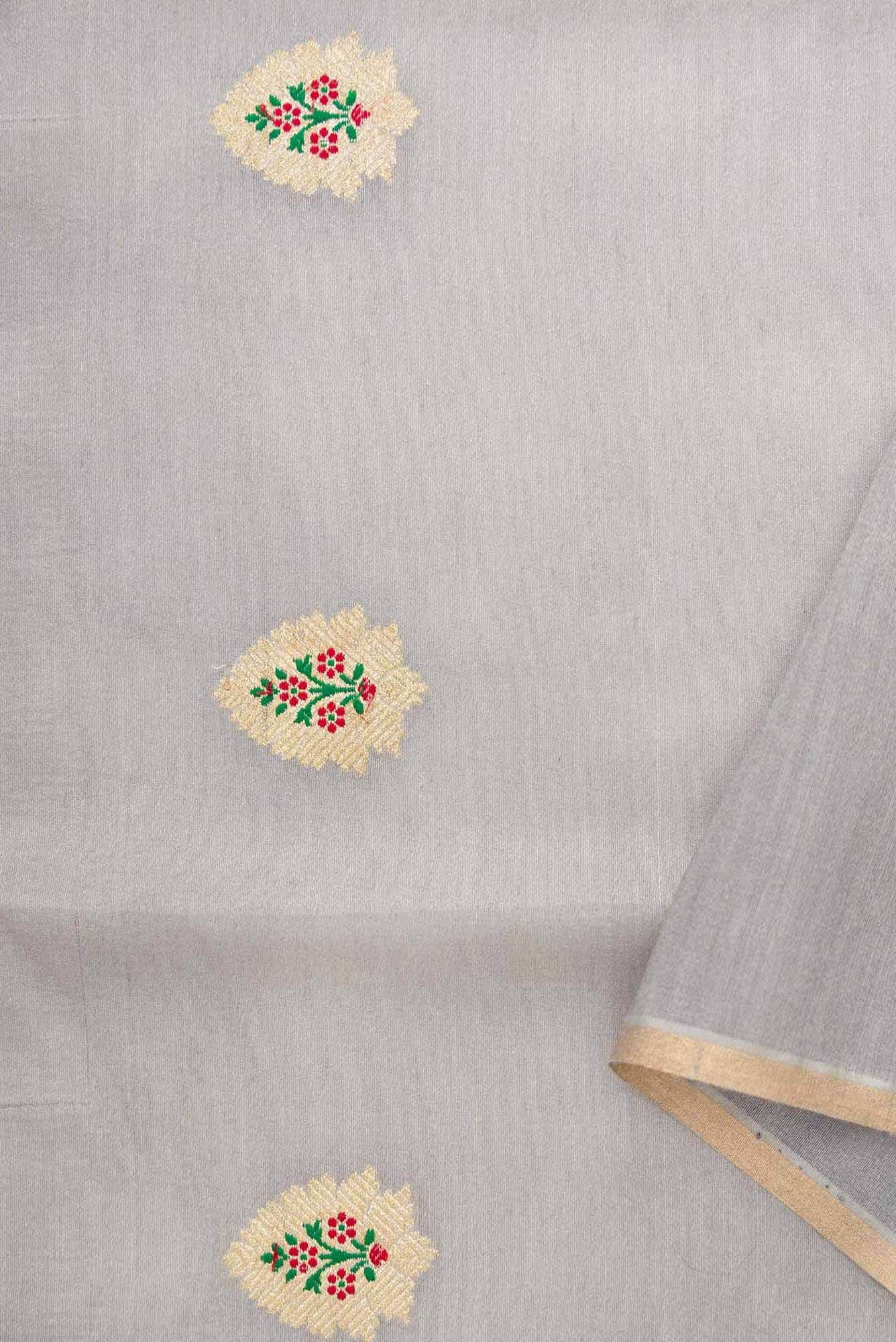 Grey Tussar Silk Dress Material