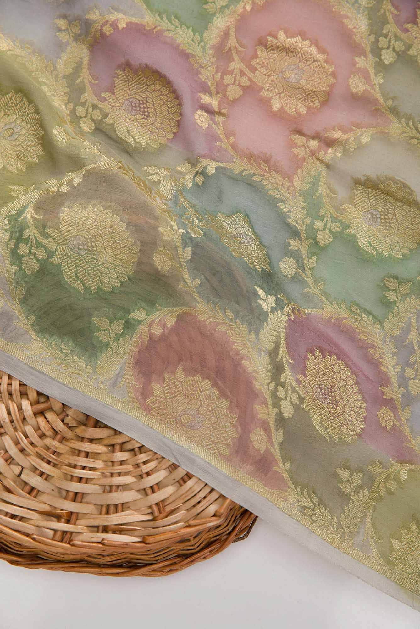 Green Lavender and Grey Banarasi Georgette Dress Material