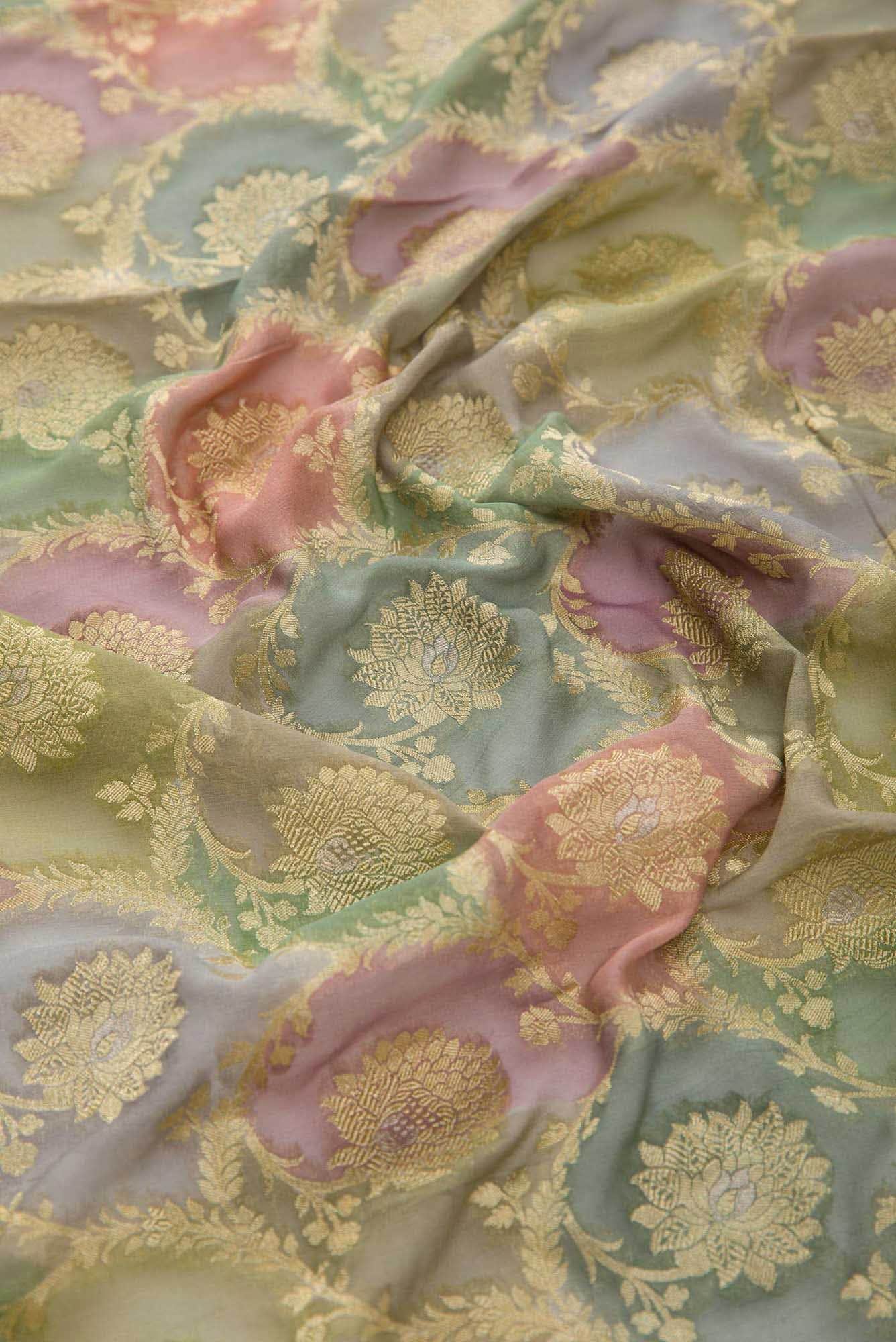 Green Lavender and Grey Banarasi Georgette Dress Material