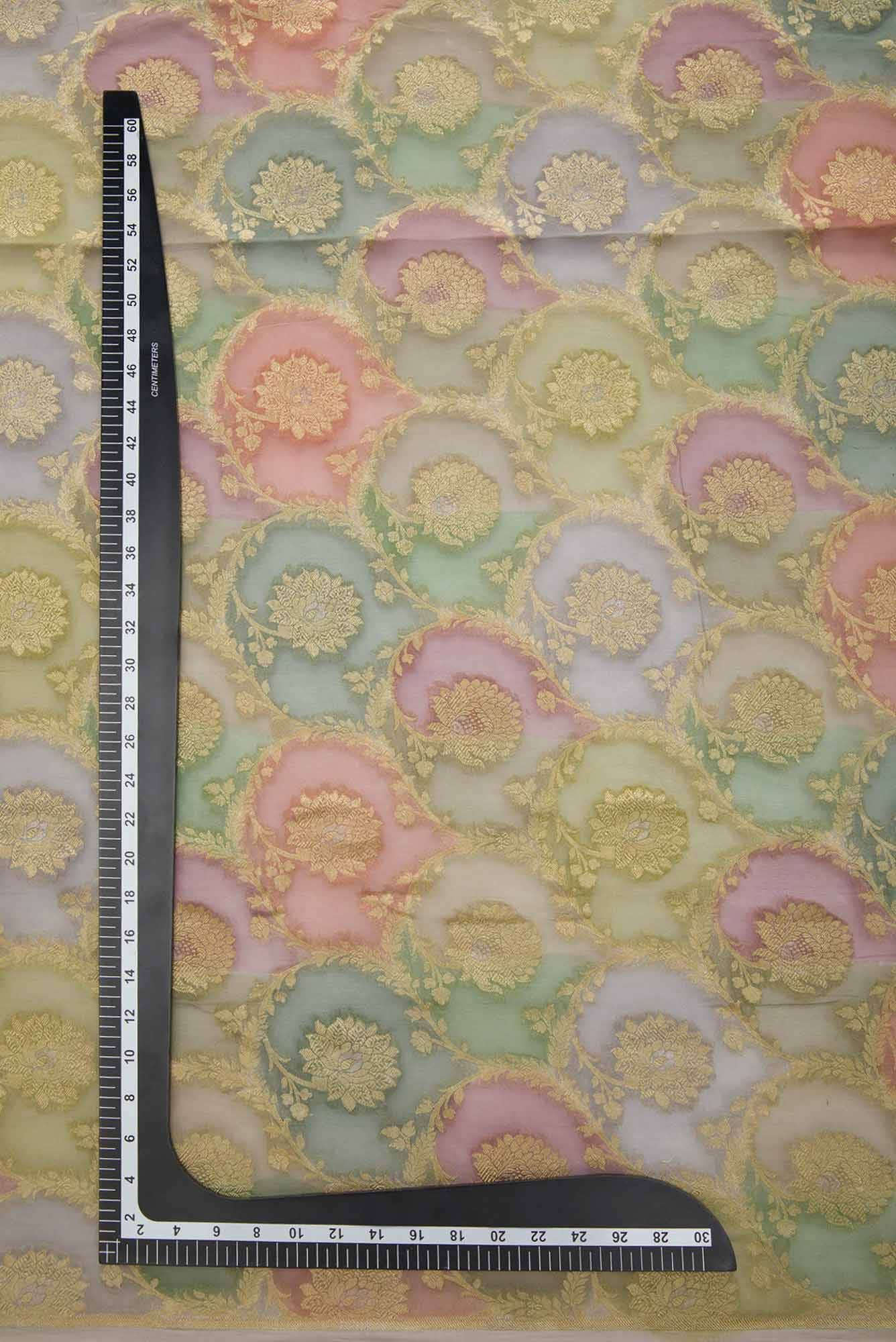 Green Lavender and Grey Banarasi Georgette Dress Material