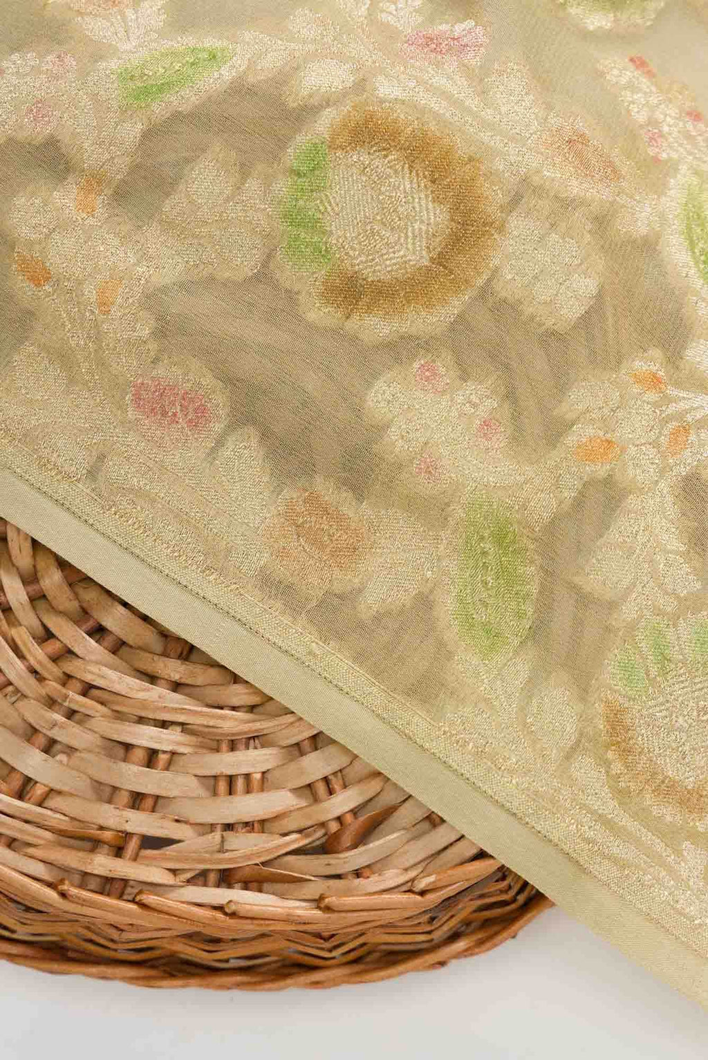 Beige Banarasi Georgette Dress Material