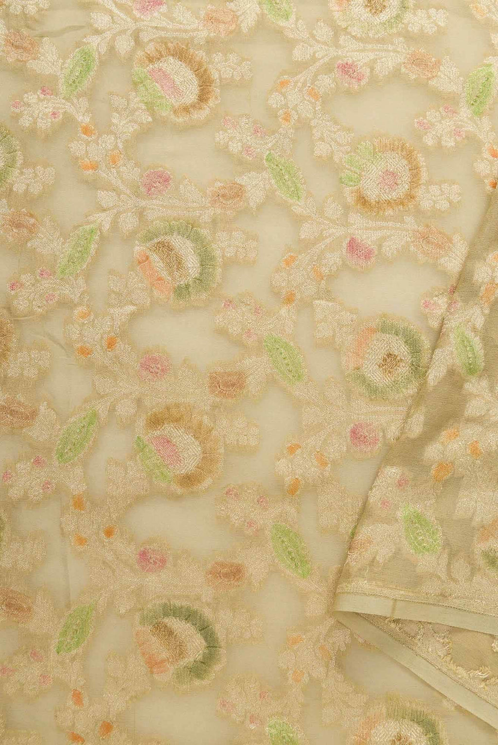 Beige Banarasi Georgette Dress Material