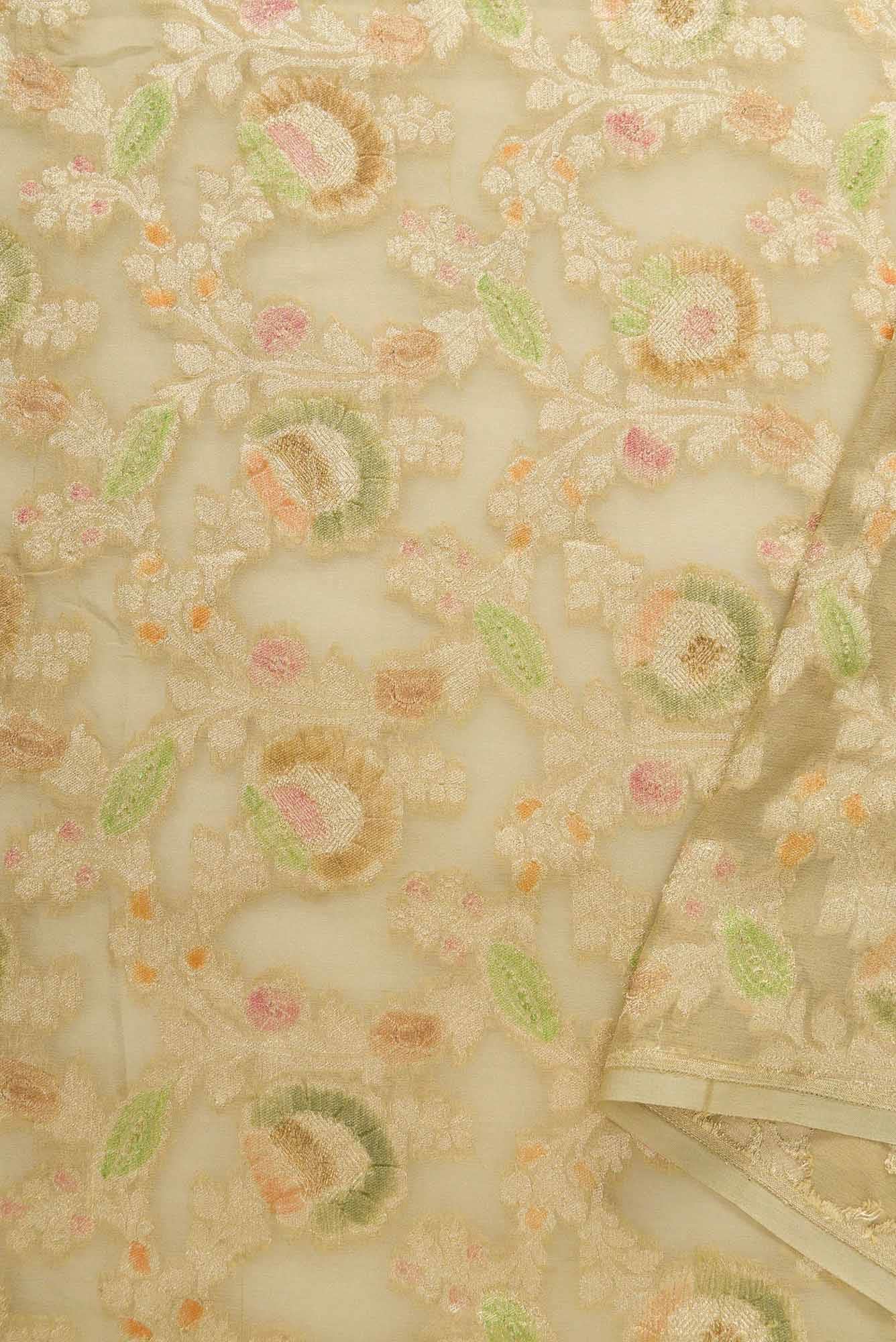 Beige Banarasi Georgette Dress Material