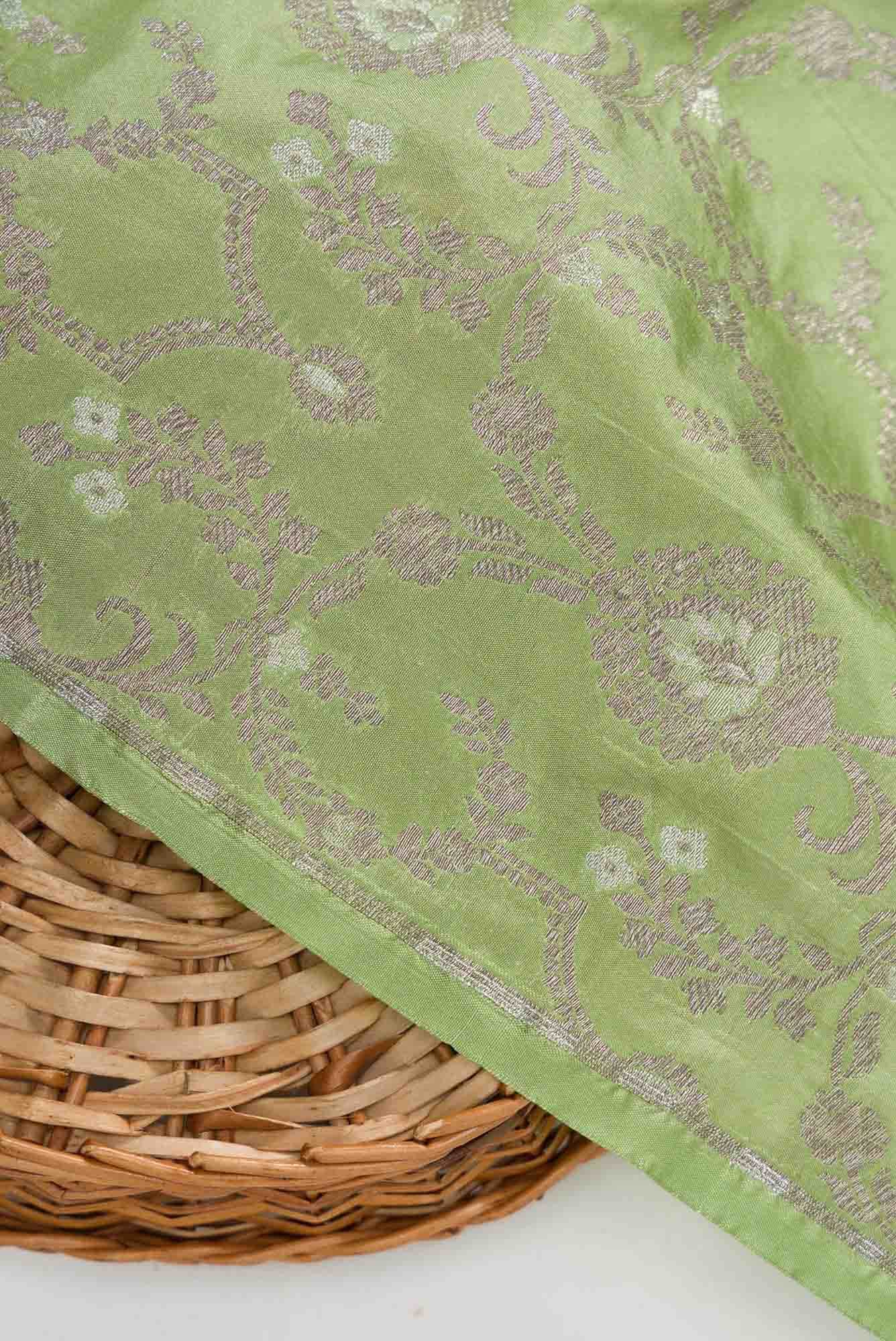 Pista Green Banarasi Silk Dress Material
