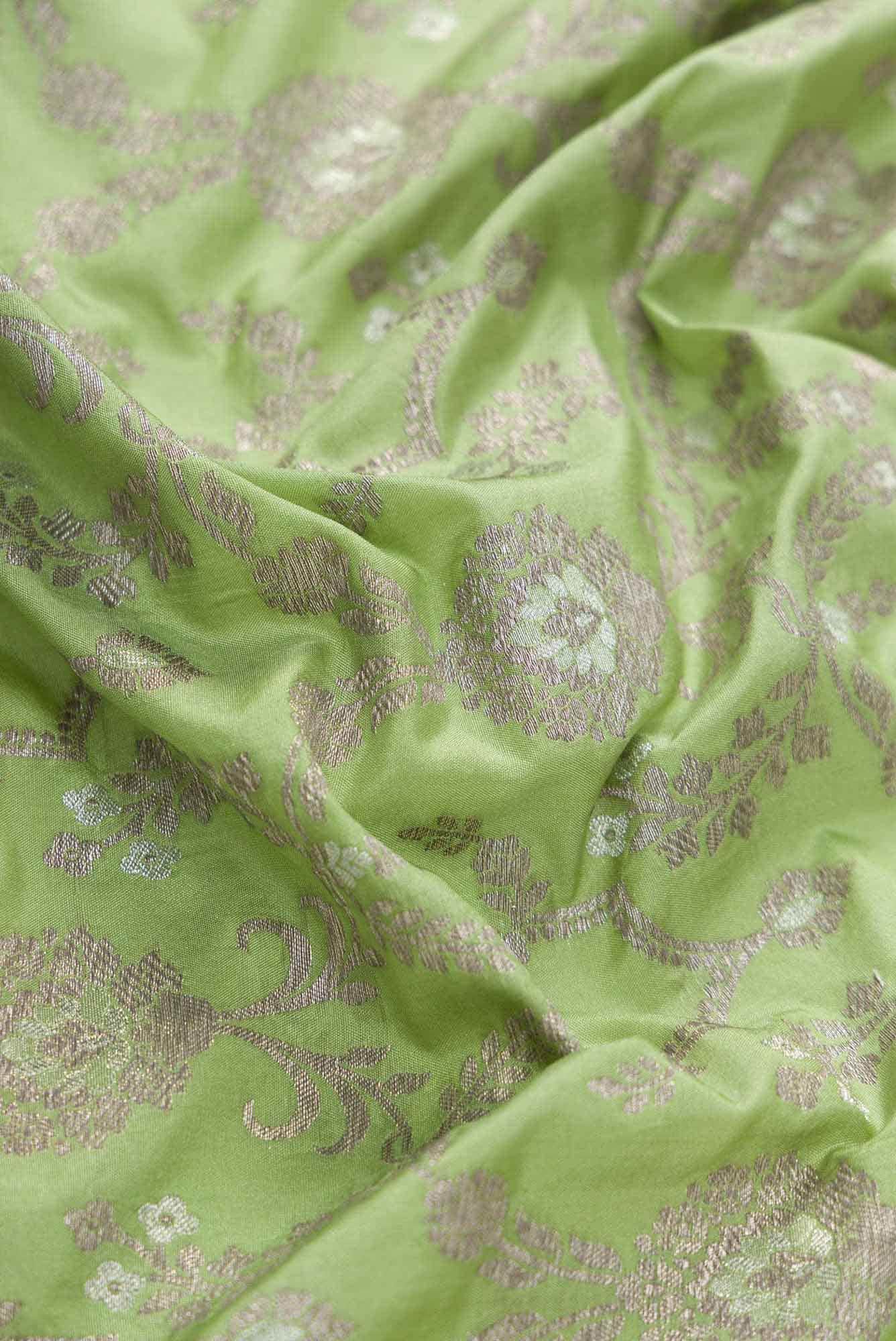 Pista Green Banarasi Silk Dress Material