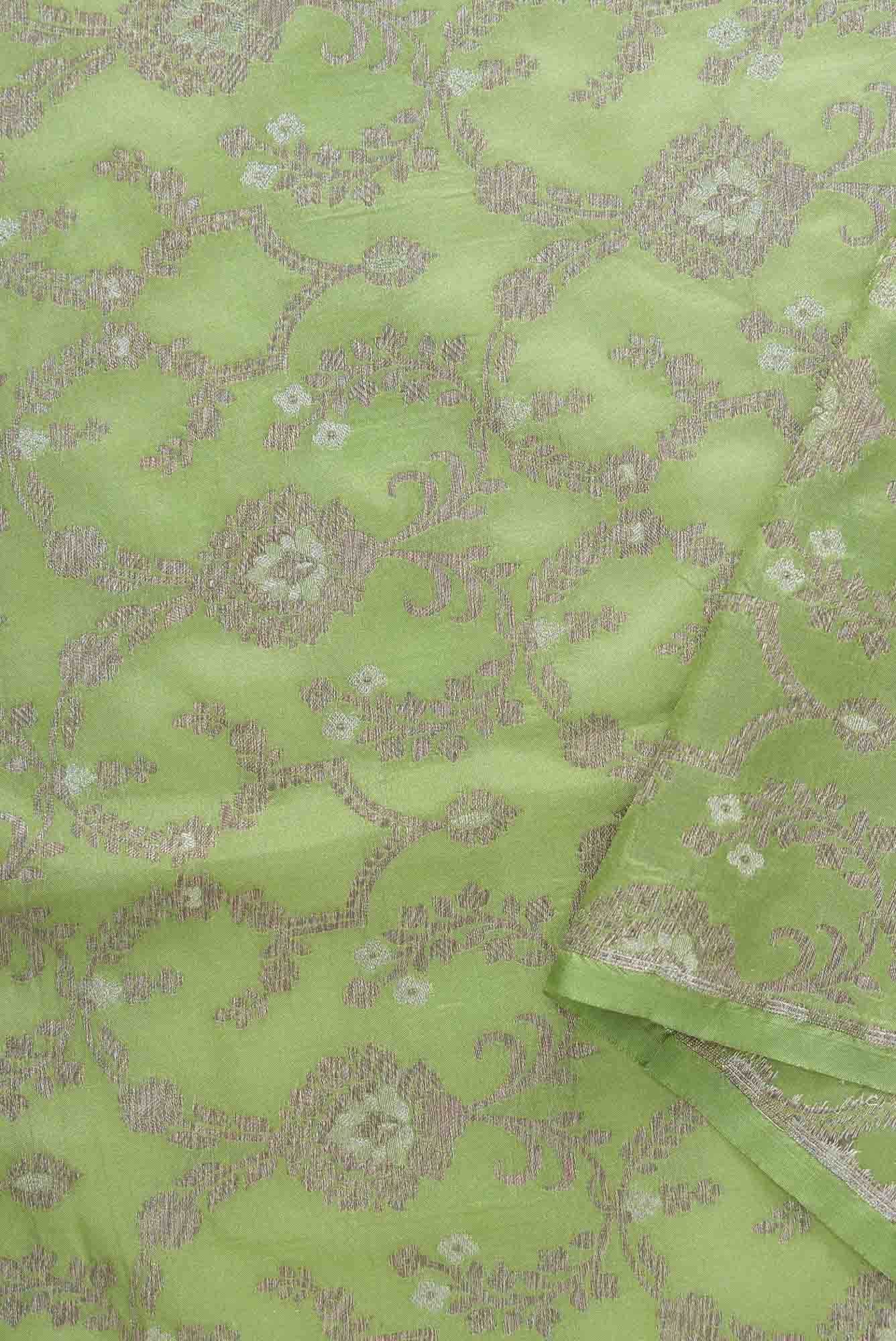Pista Green Banarasi Silk Dress Material