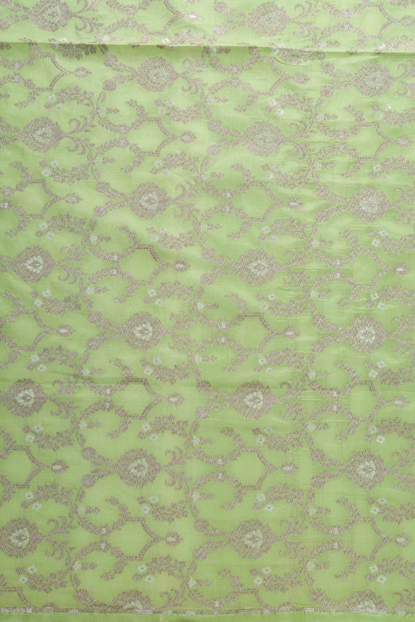 Pista Green Banarasi Silk Dress Material