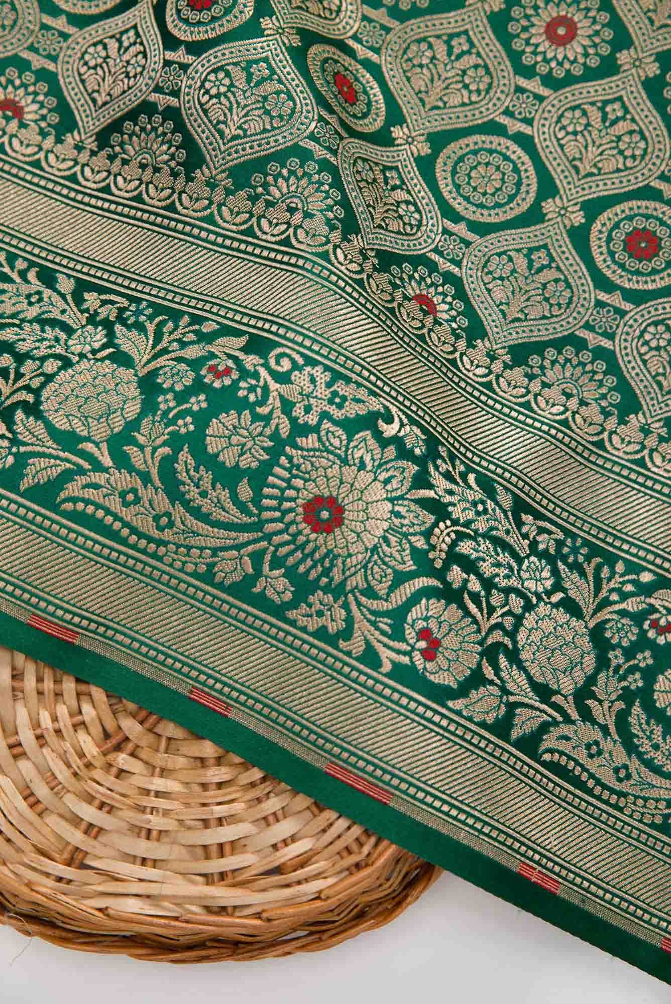 Green Banarasi Silk Dress Material