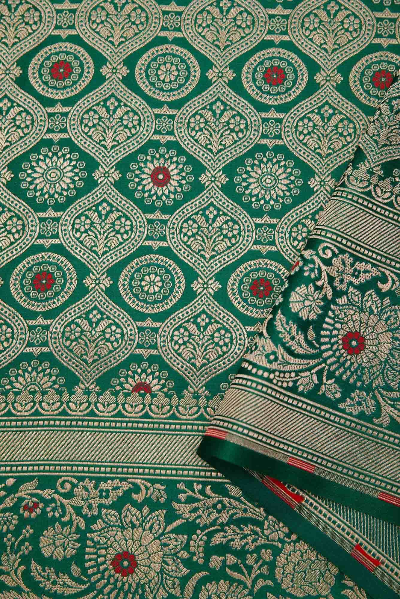 Green Banarasi Silk Dress Material