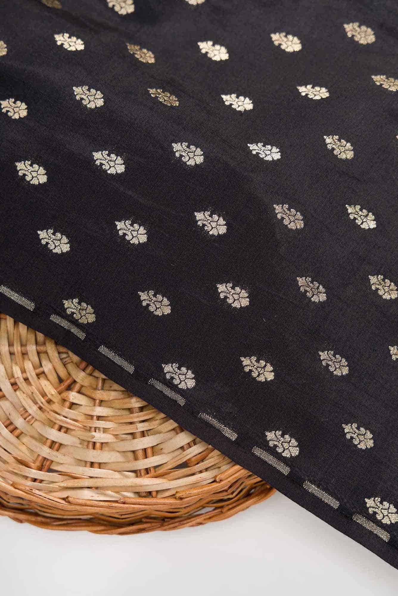 Black Banarasi Silk Dress Material