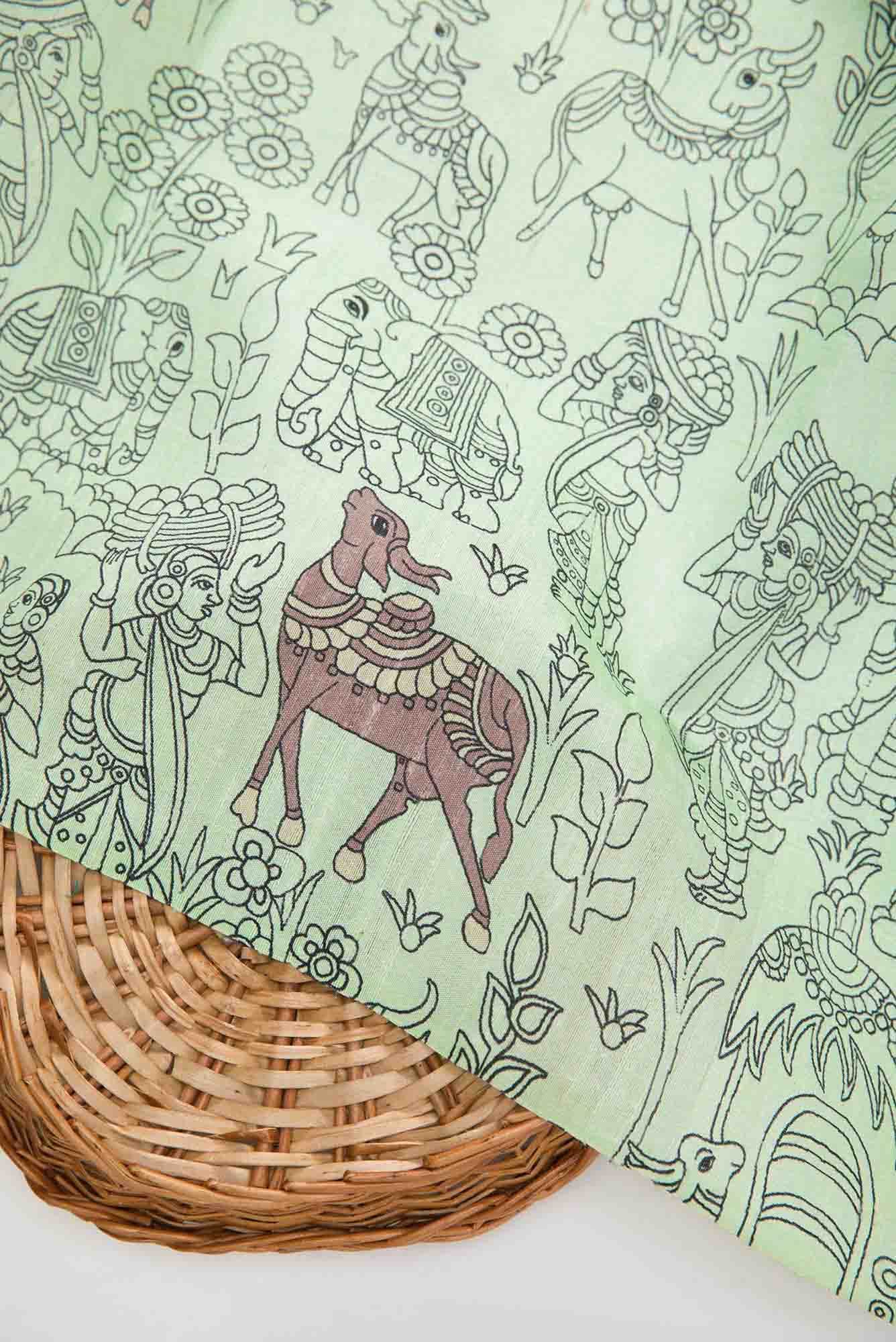 Sea Green Raw Silk Dress Material