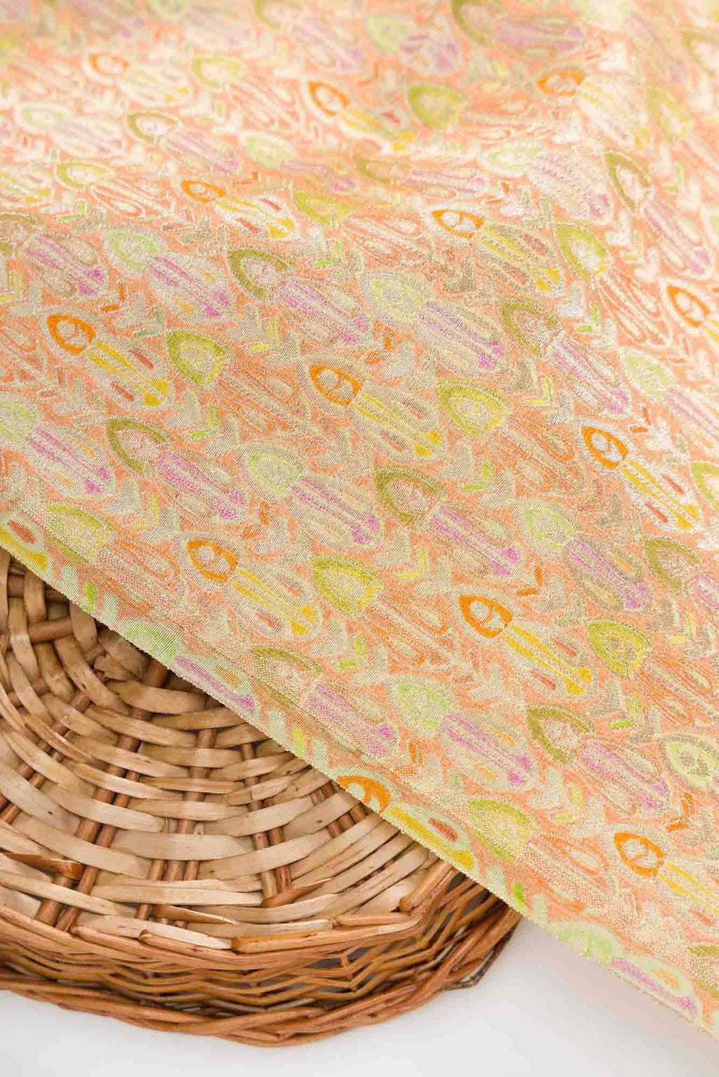 Golden Peach Banarasi Silk Dress Material