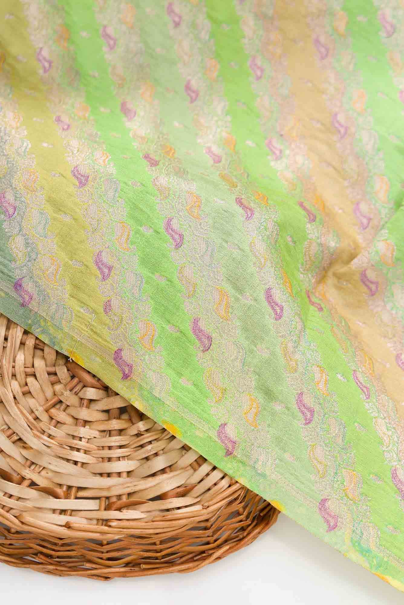Grey and Yellow Banarasi Silk Dress Material