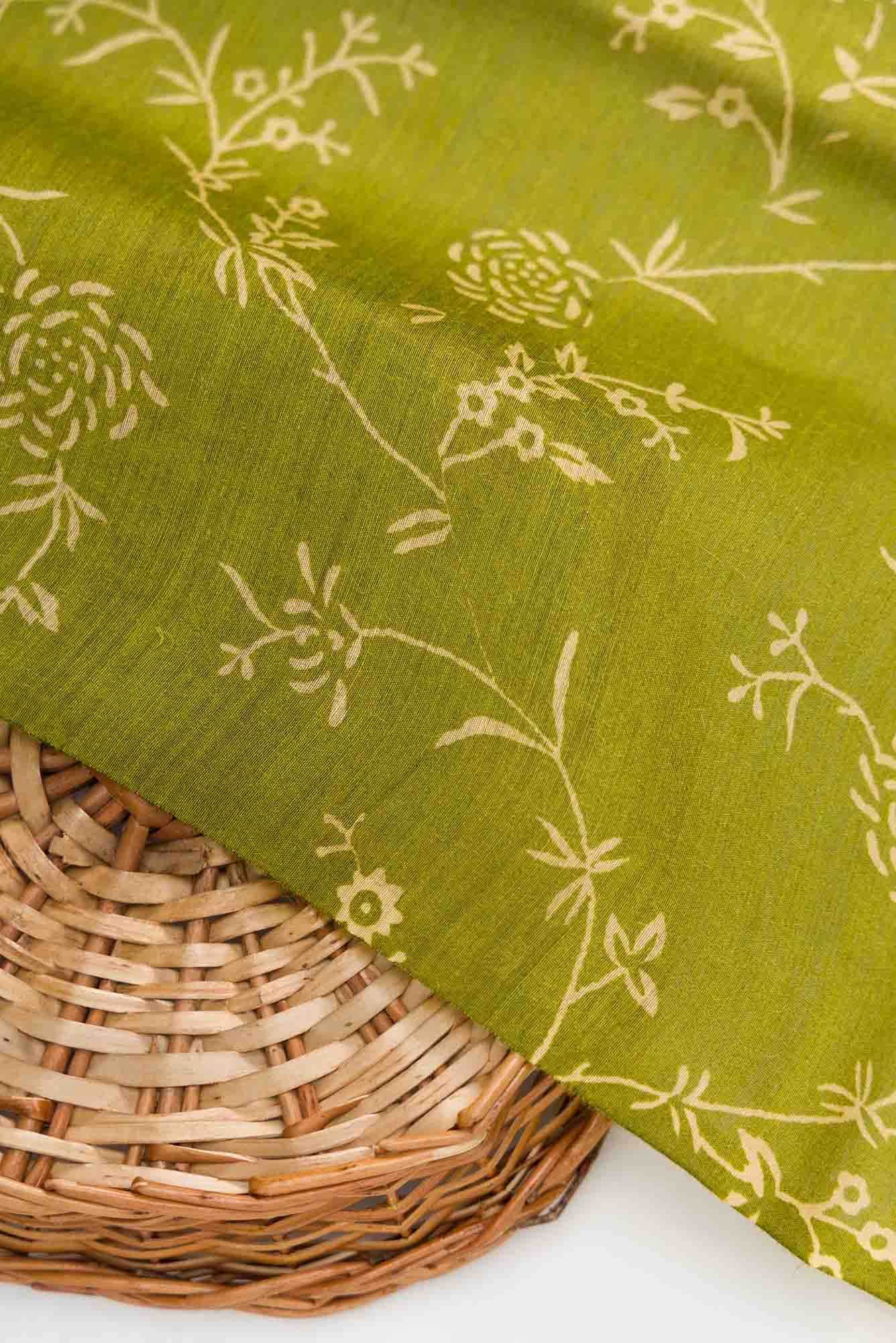 Mehandi Green Tussar Silk Dress Material