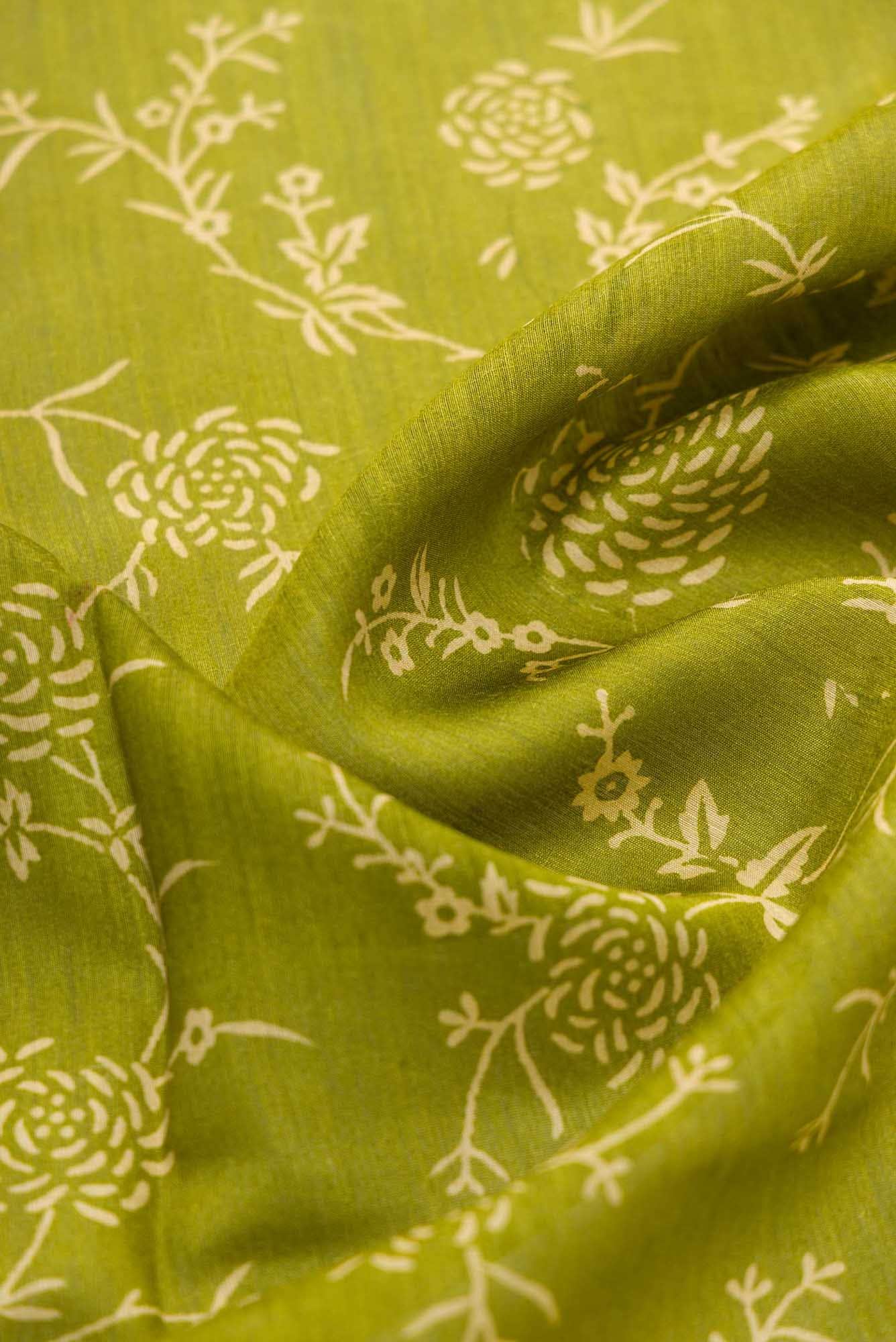 Mehandi Green Tussar Silk Dress Material