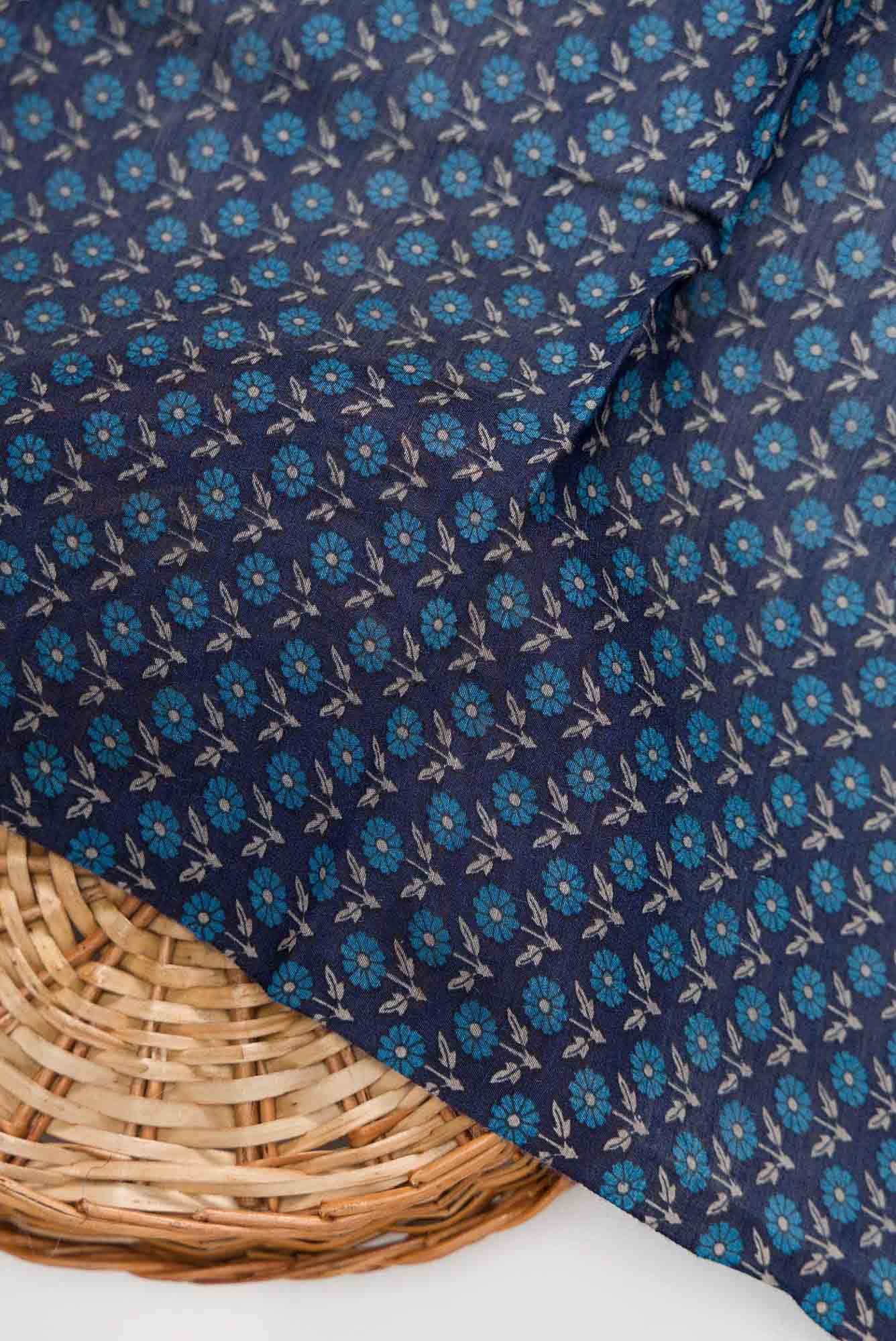 Navy Blue Chanderi Silk Dress Material