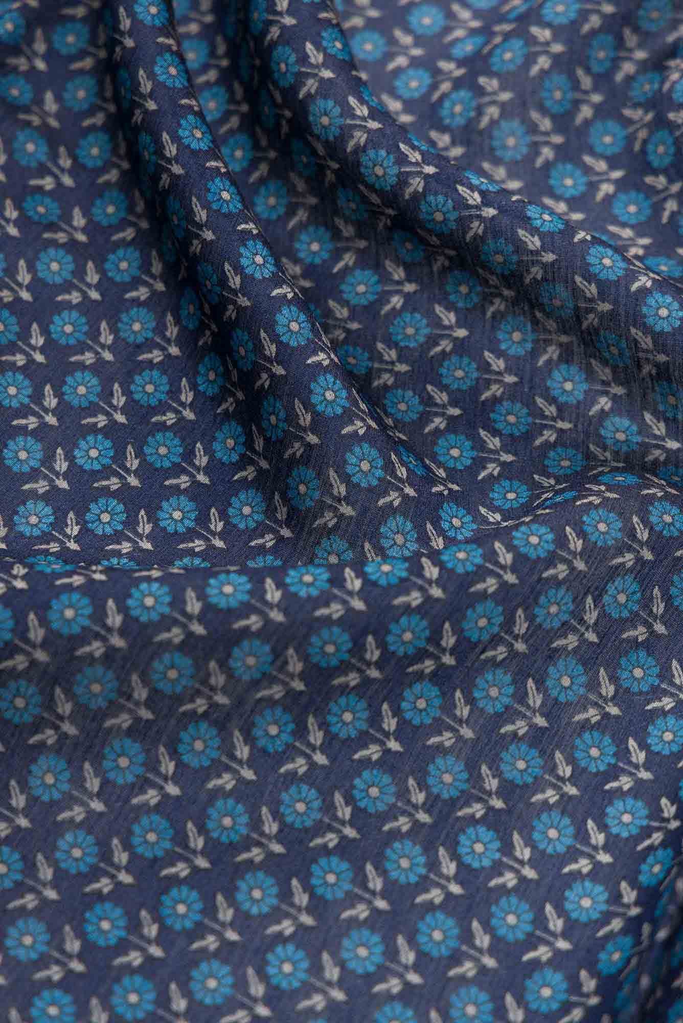 Navy Blue Chanderi Silk Dress Material