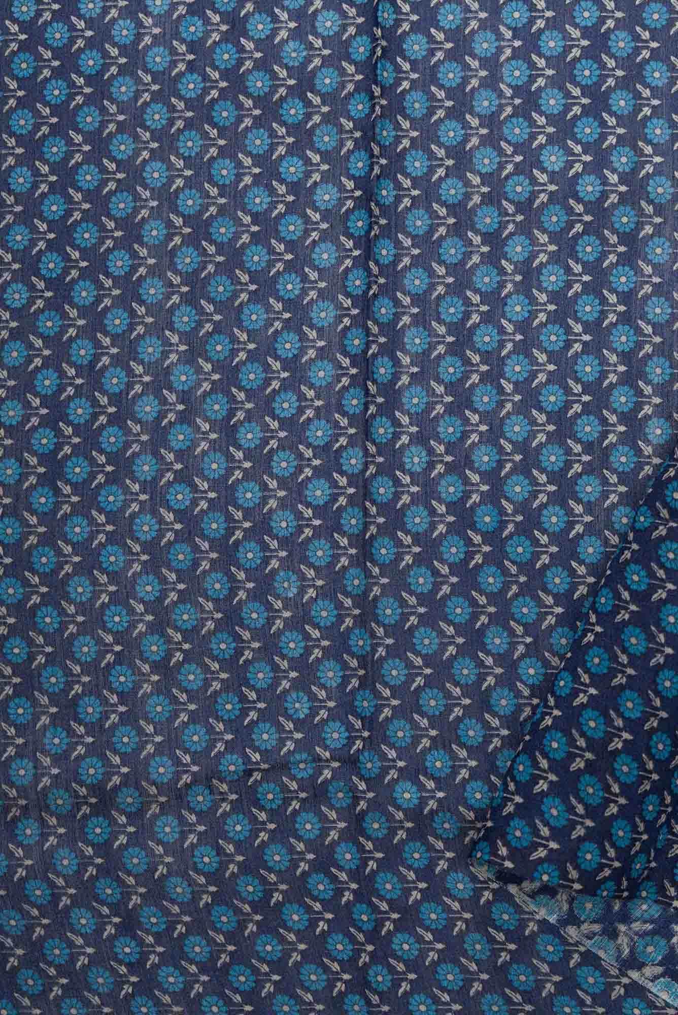 Navy Blue Chanderi Silk Dress Material