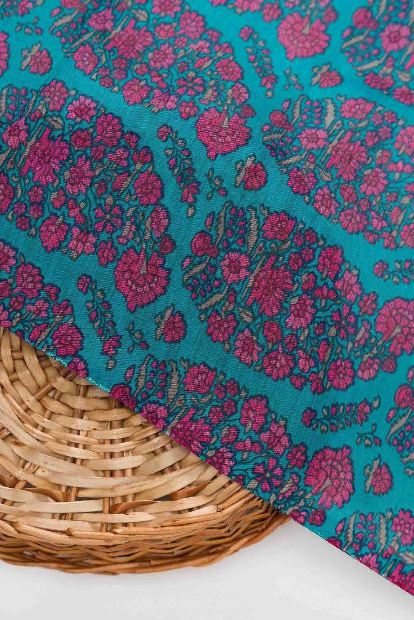 Blue Chanderi Silk Dress Material