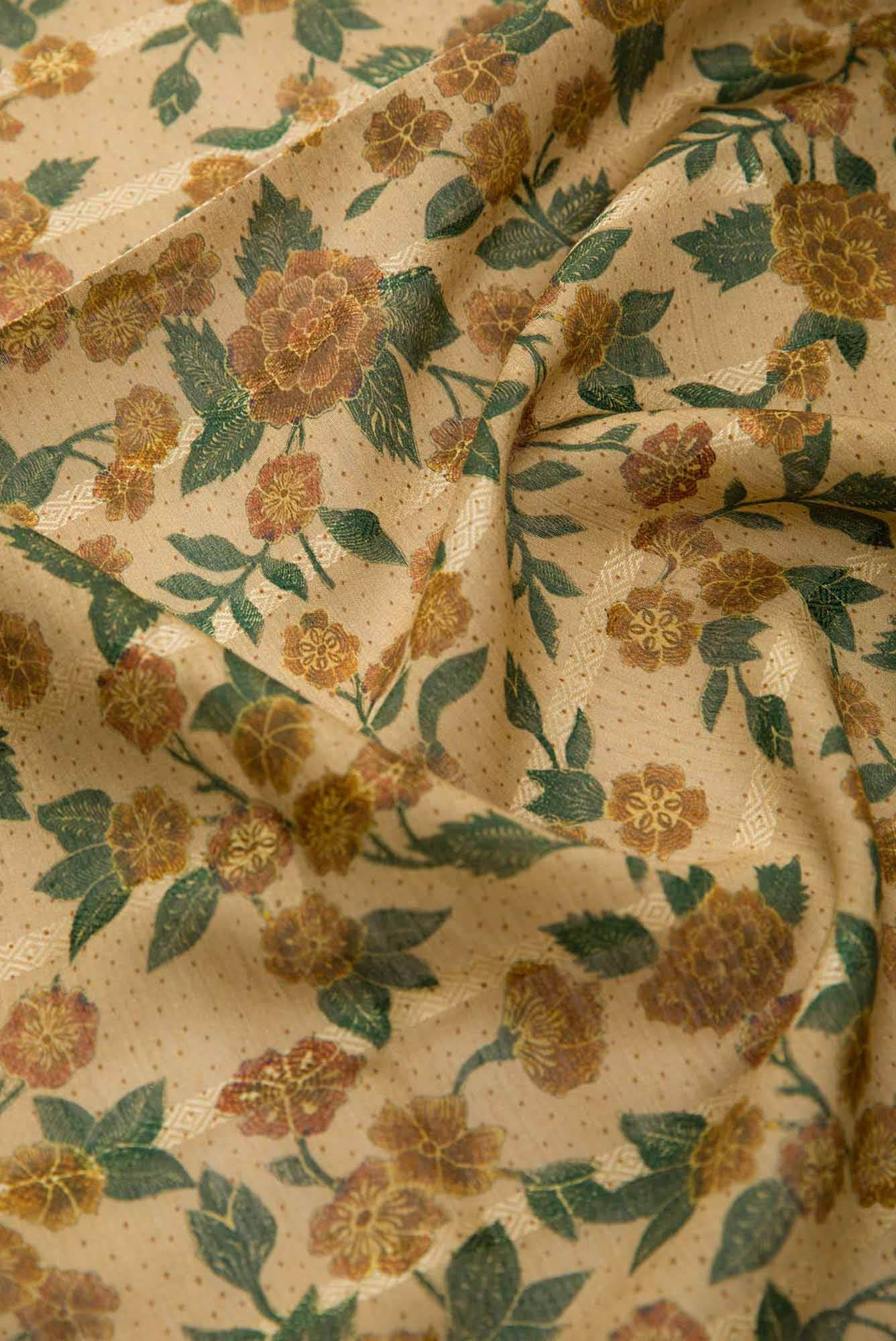 Beige Chanderi Silk Dress Material