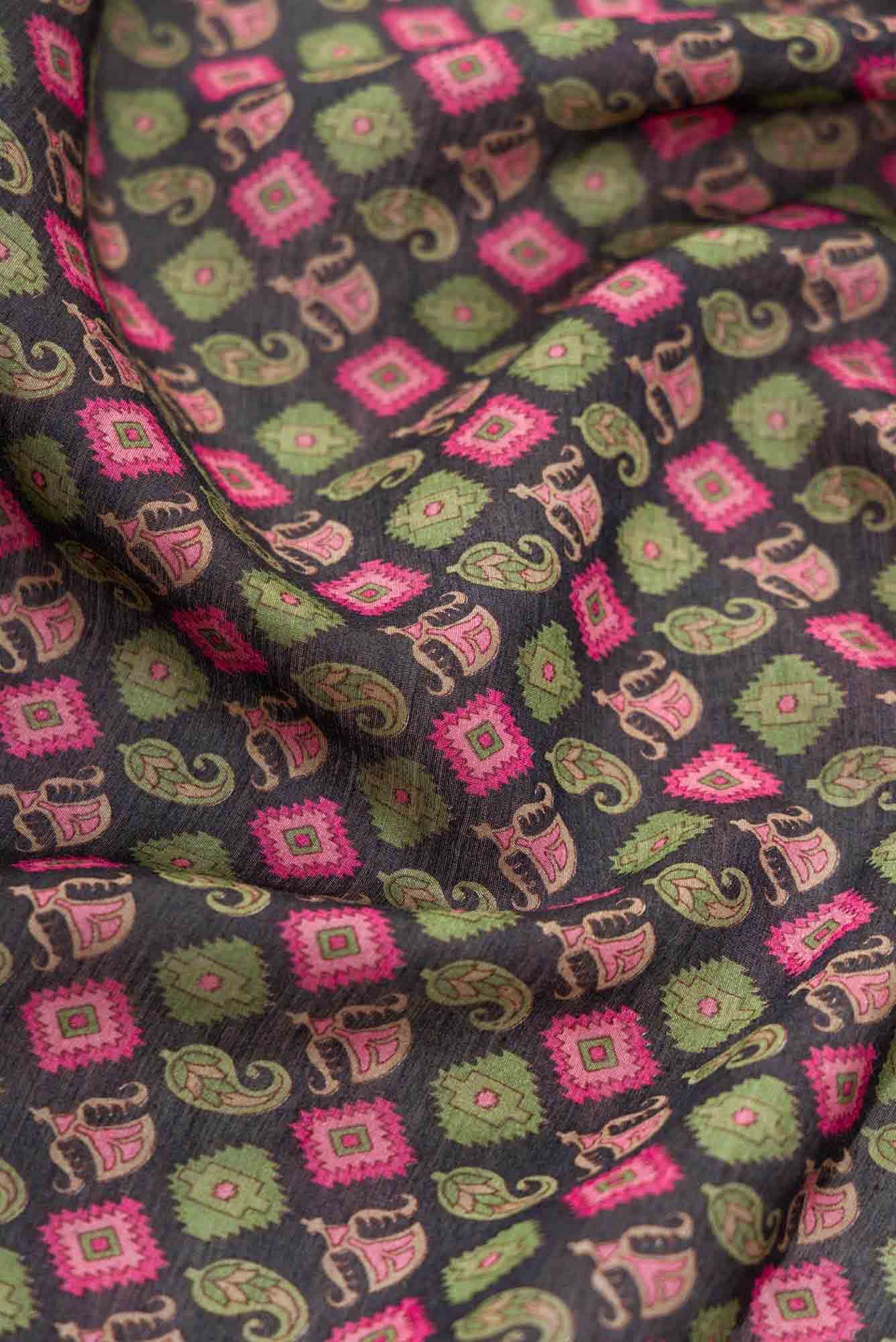 Black Chanderi Silk Dress Material