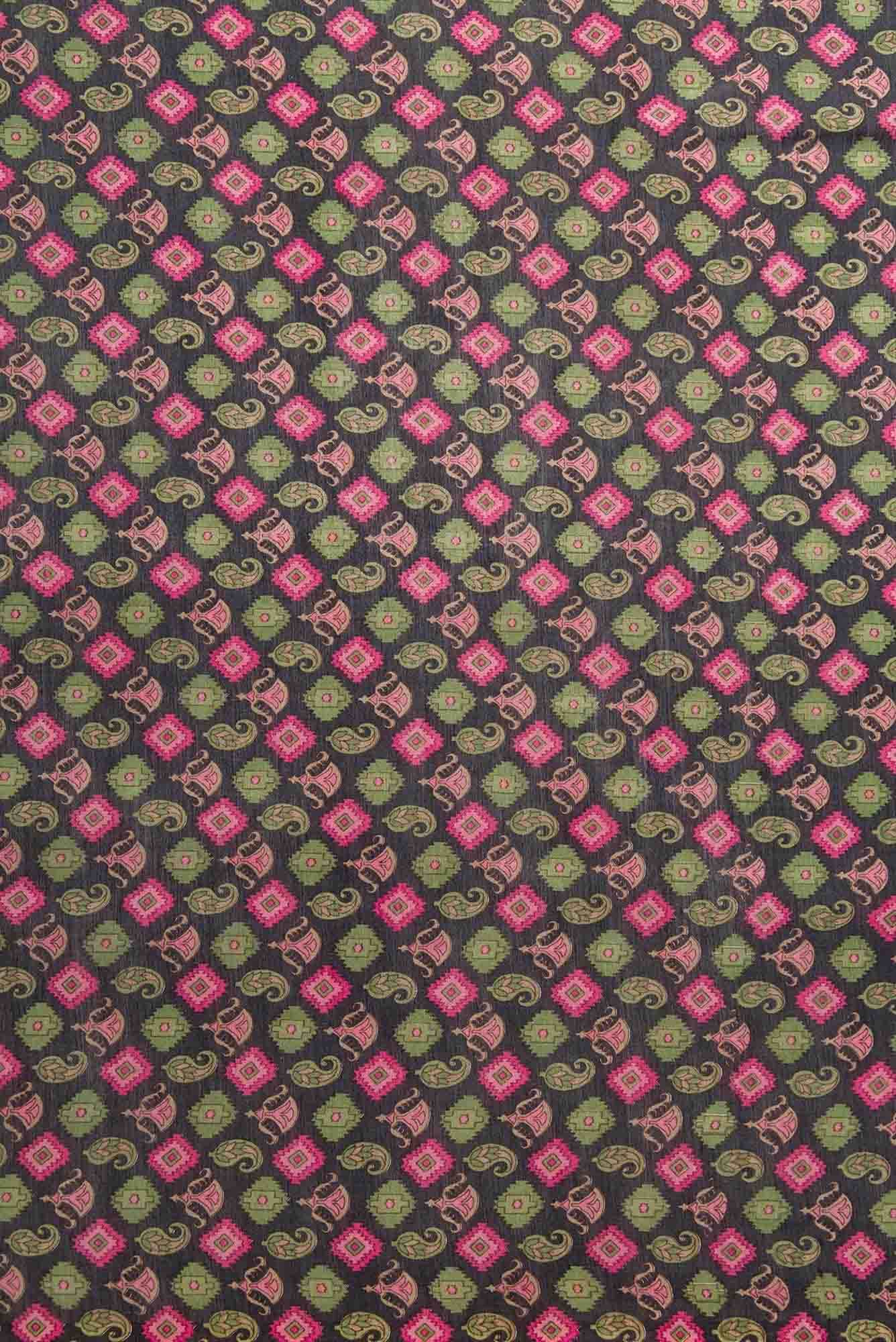 Black Chanderi Silk Dress Material