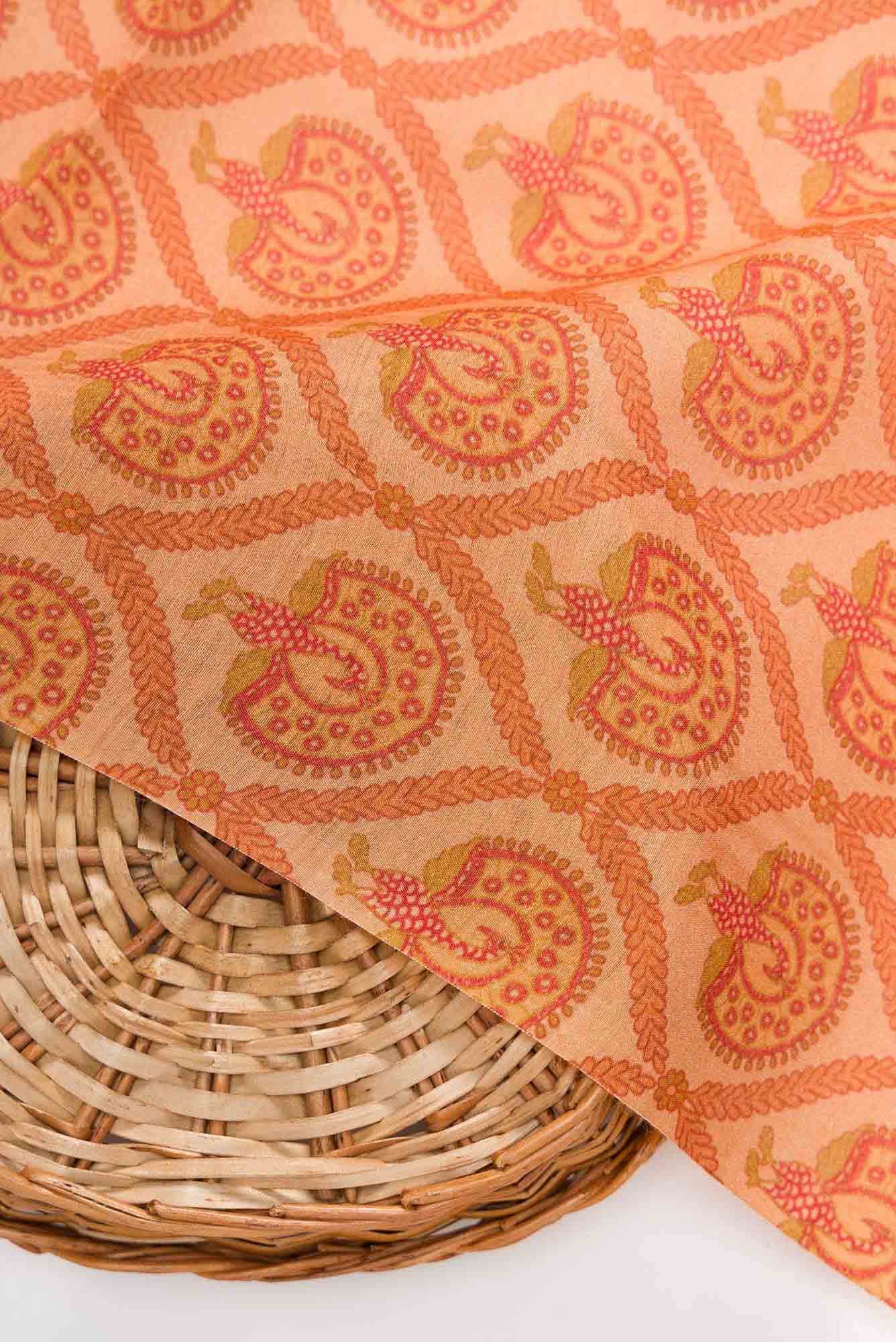 Peach Tussar Silk Dress Material