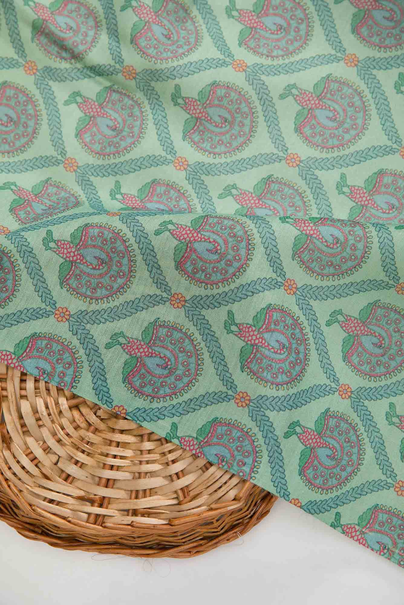 Sea Green Chanderi Silk Dress Material