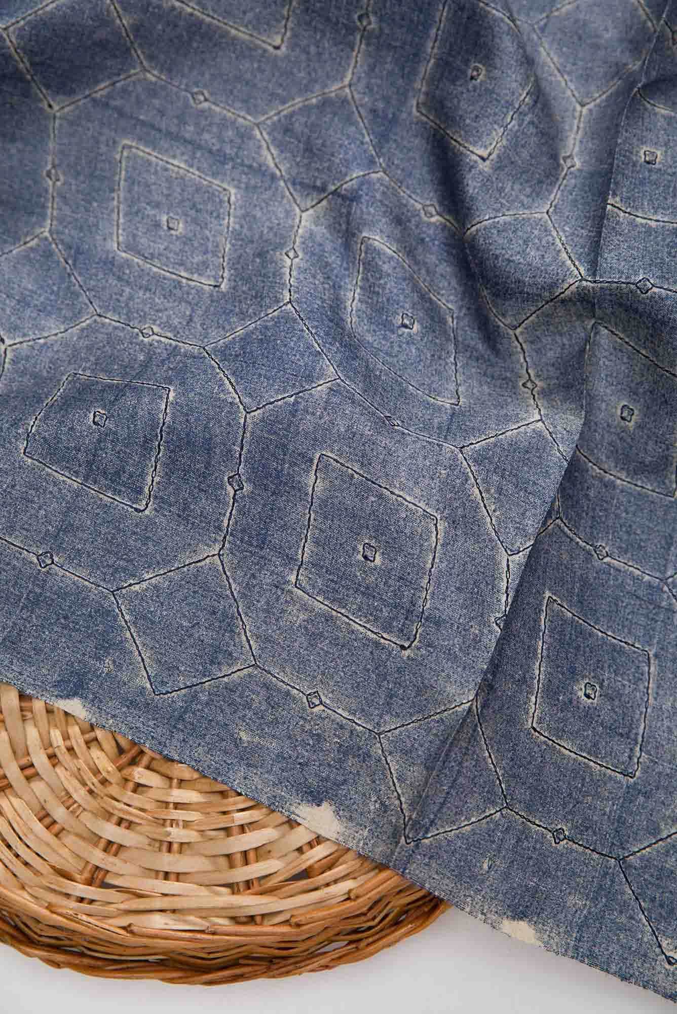 Blue Tussar Silk Dress Material