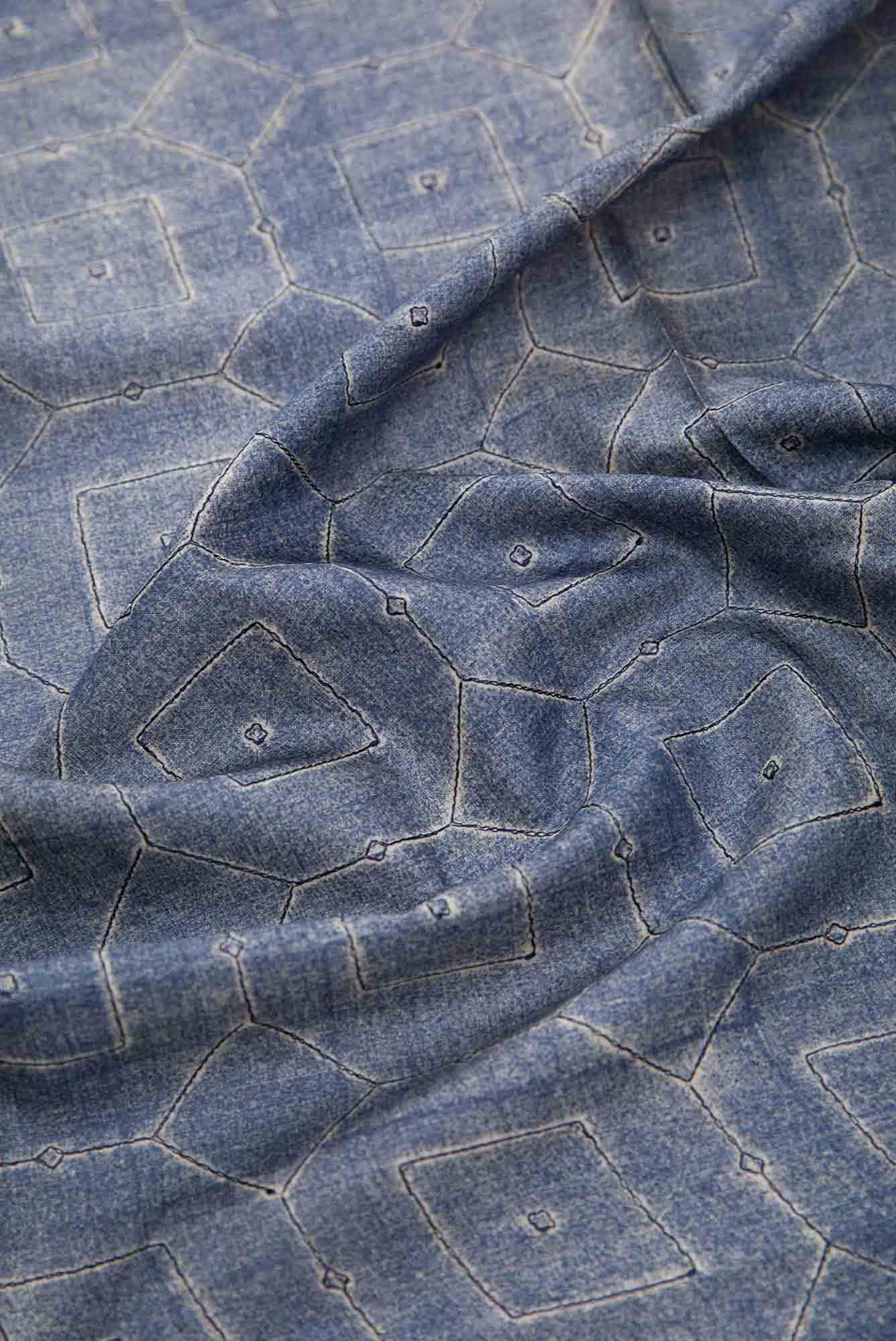 Blue Tussar Silk Dress Material