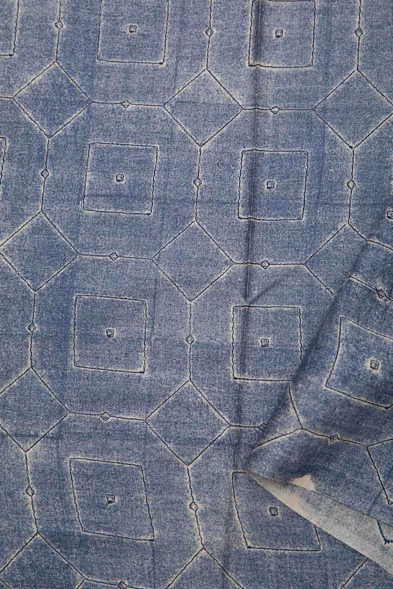 Blue Tussar Silk Dress Material