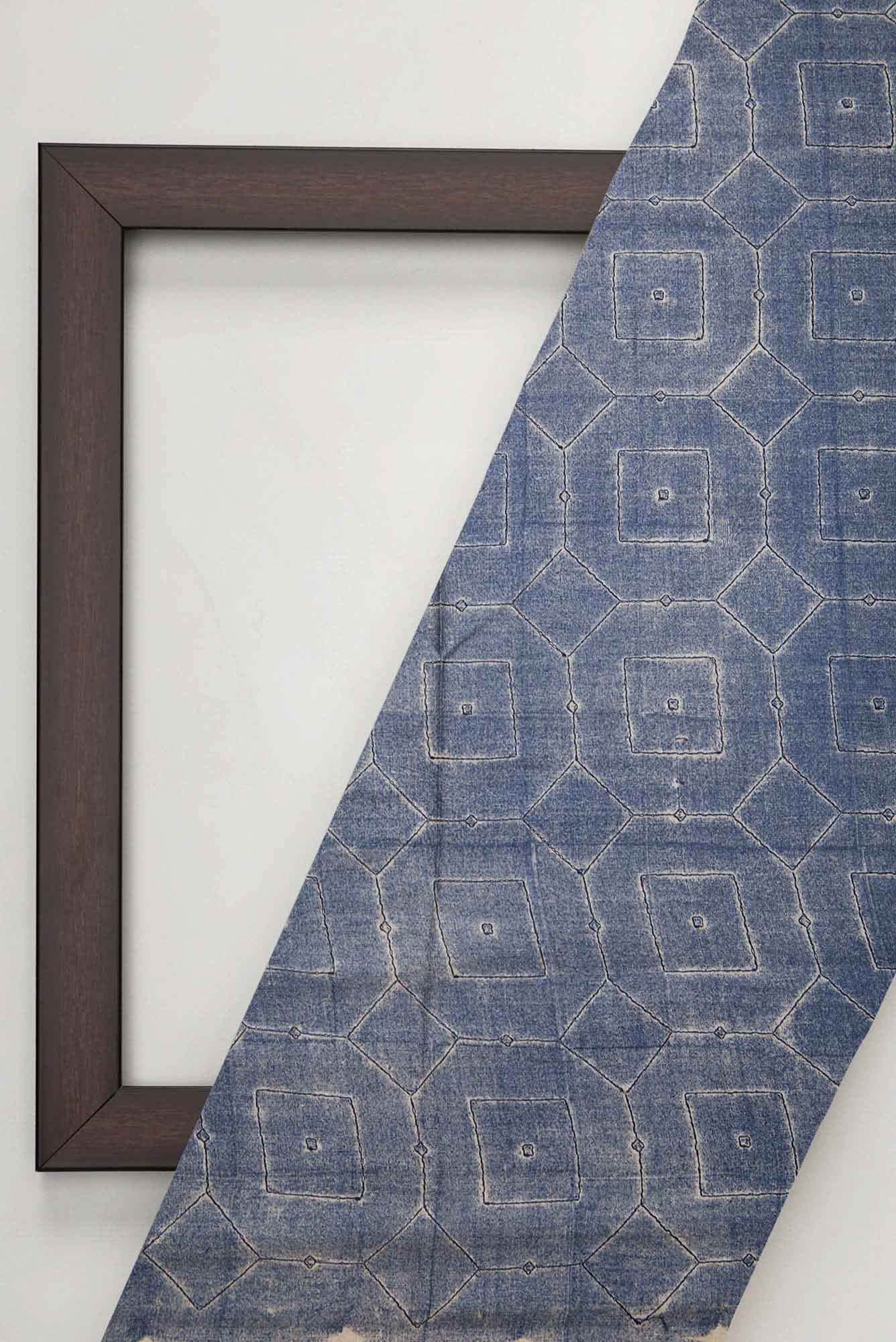 Blue Tussar Silk Dress Material