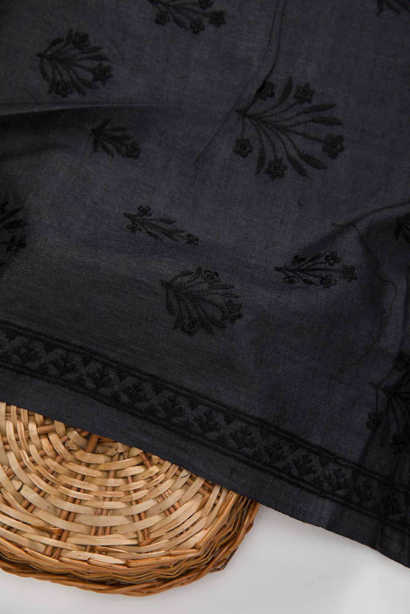 Navy Blue Tussar Silk Dress Material