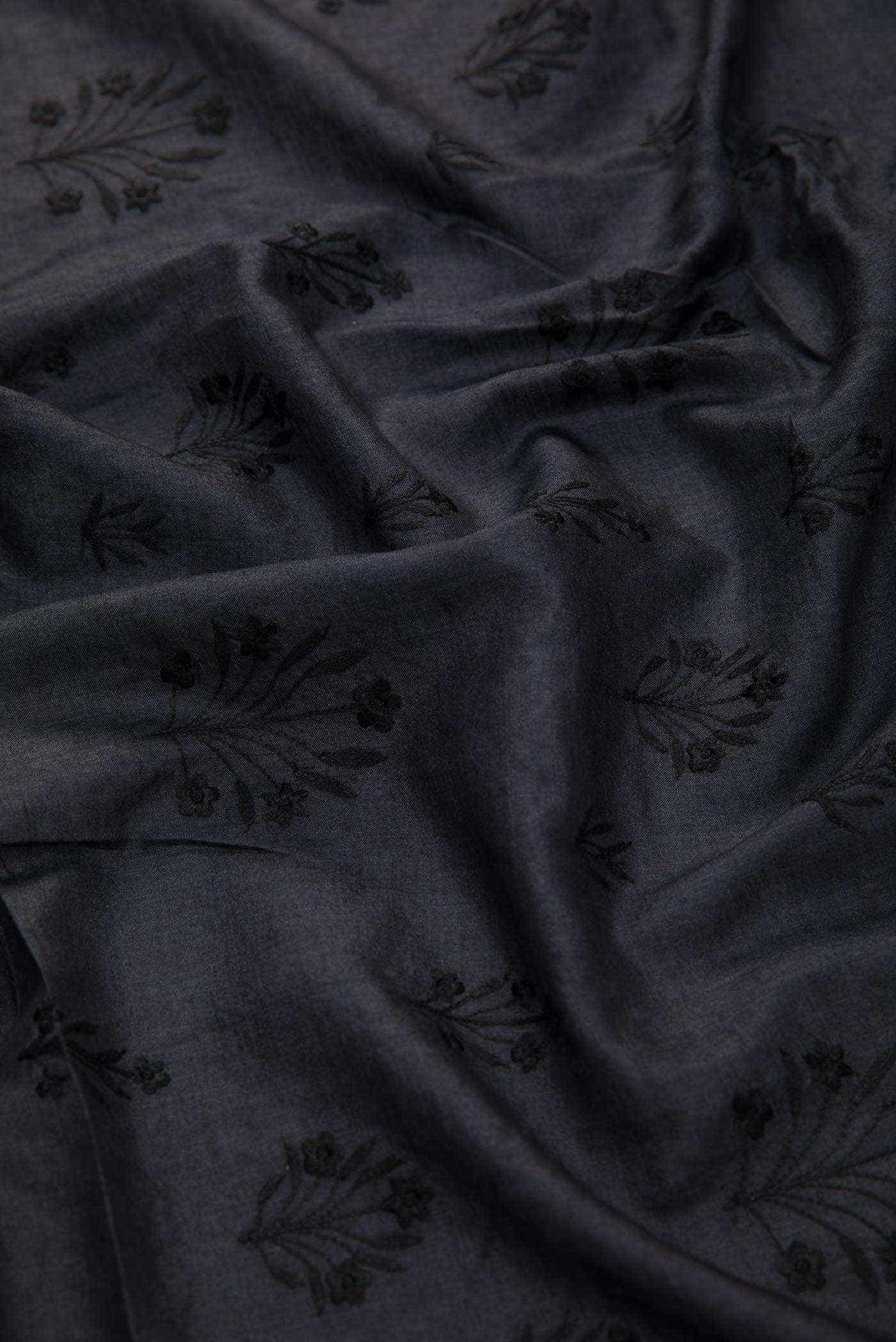 Navy Blue Tussar Silk Dress Material