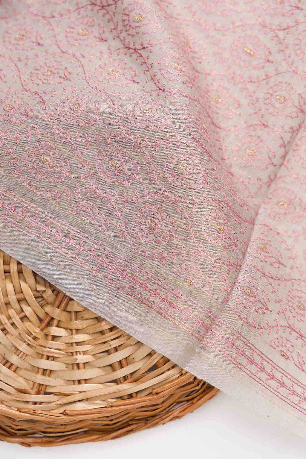 Grey Chanderi Silk Dress Material