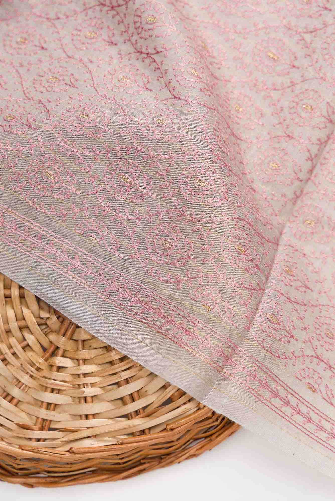 Grey Chanderi Silk Dress Material