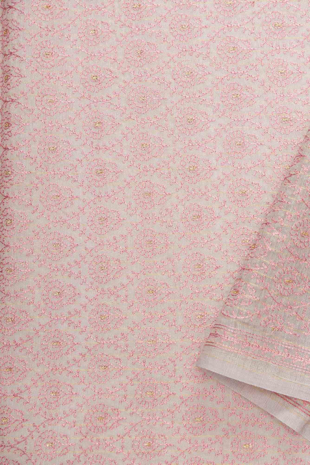 Grey Chanderi Silk Dress Material