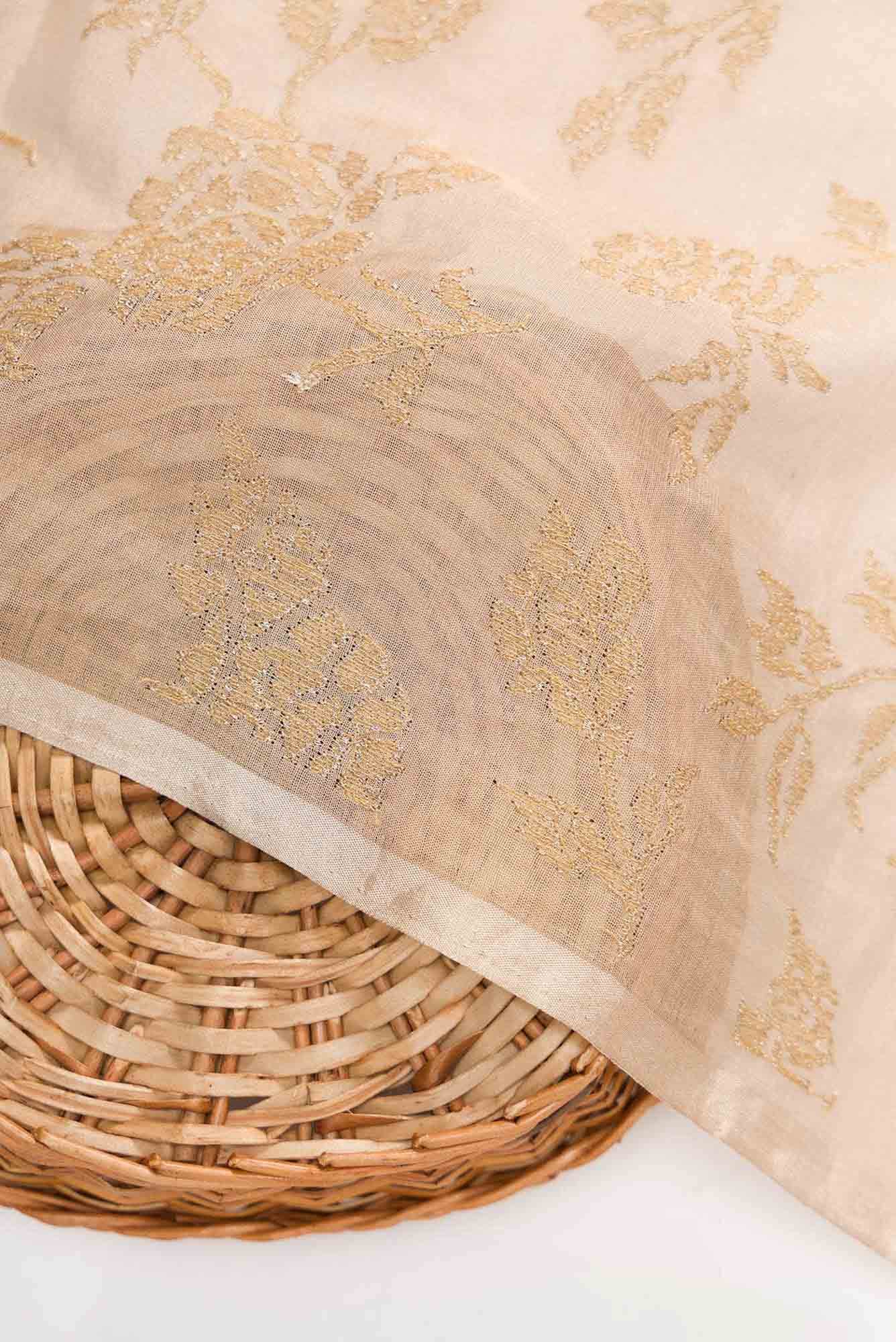 Gold Chanderi Tissue Silk Dress Material