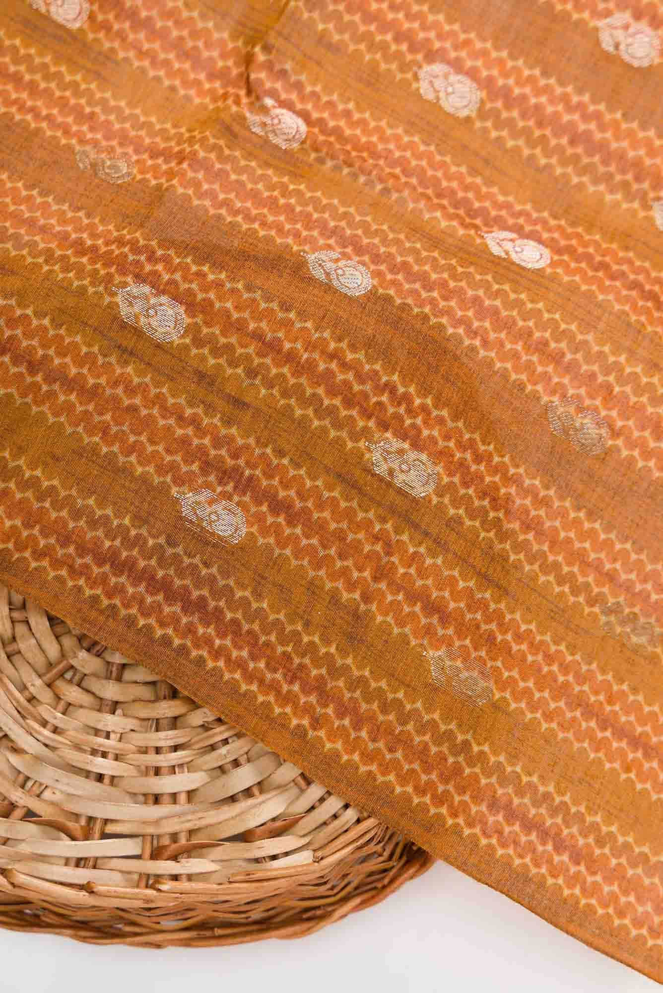 Brown and Mustard Chanderi Silk Dress Material