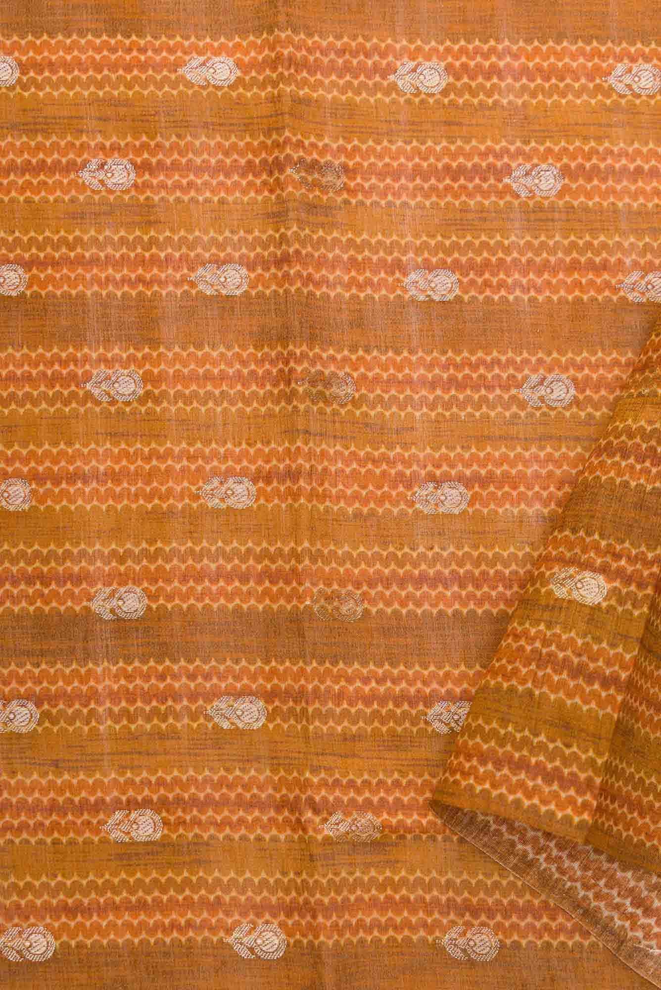 Brown and Mustard Chanderi Silk Dress Material