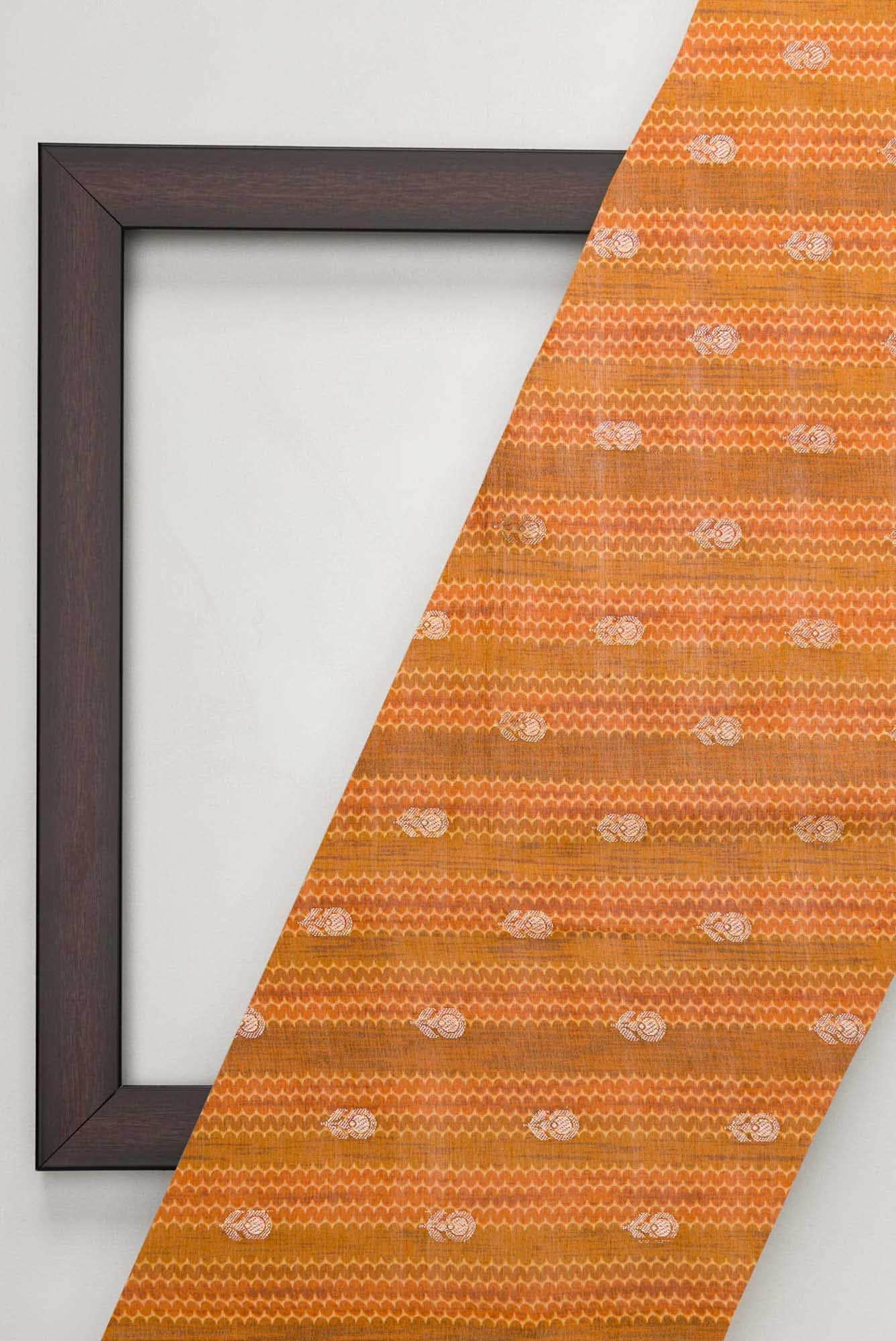 Brown and Mustard Chanderi Silk Dress Material