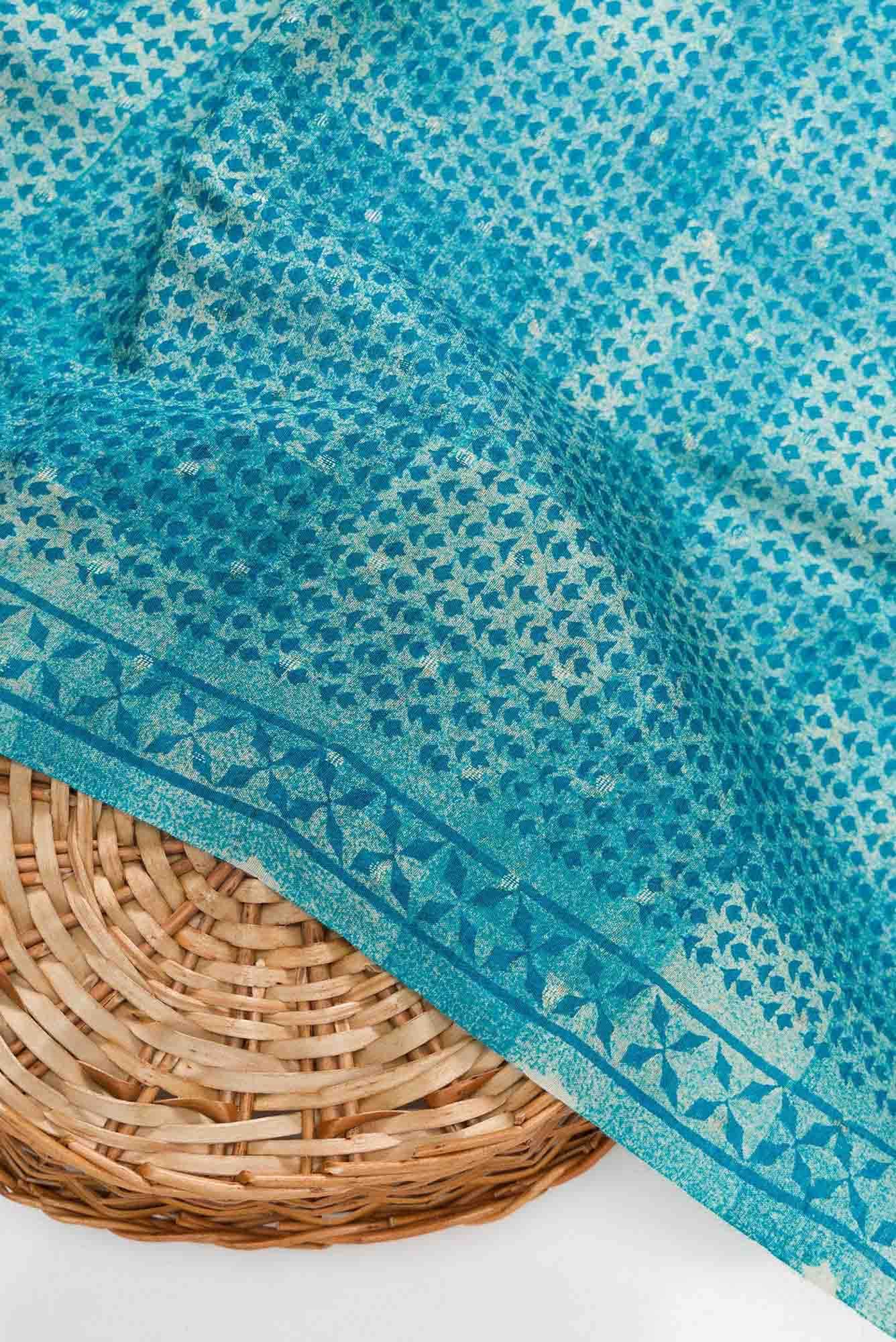 Blue Tussar Silk Dress Material