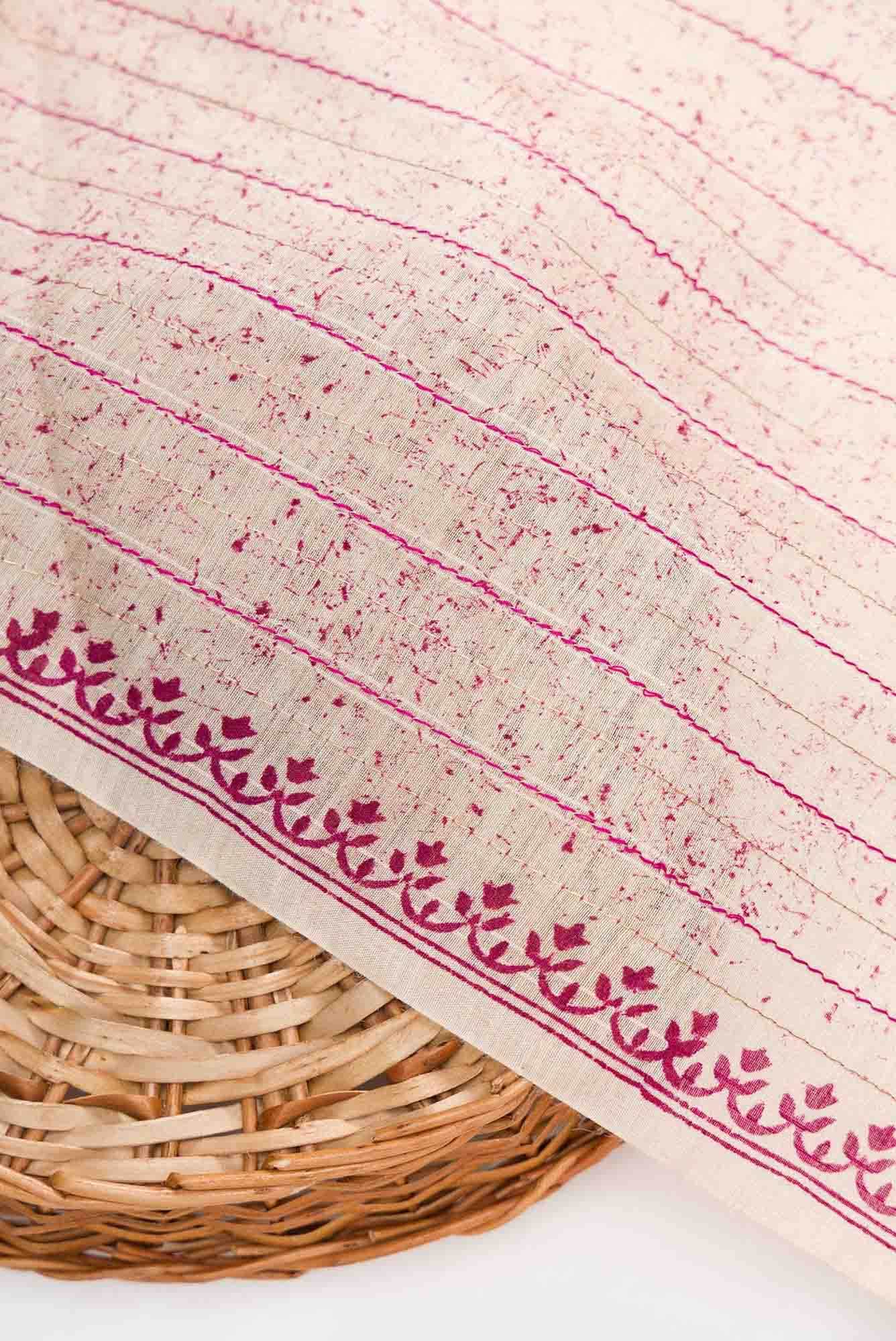 Beige Chanderi Silk Dress Material
