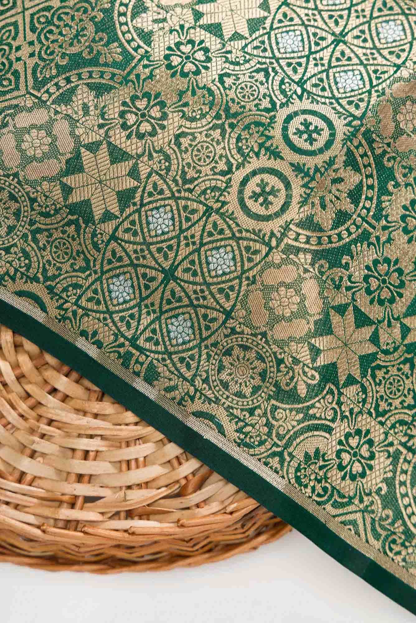 Bottle Green Banarasi Silk Dress Material