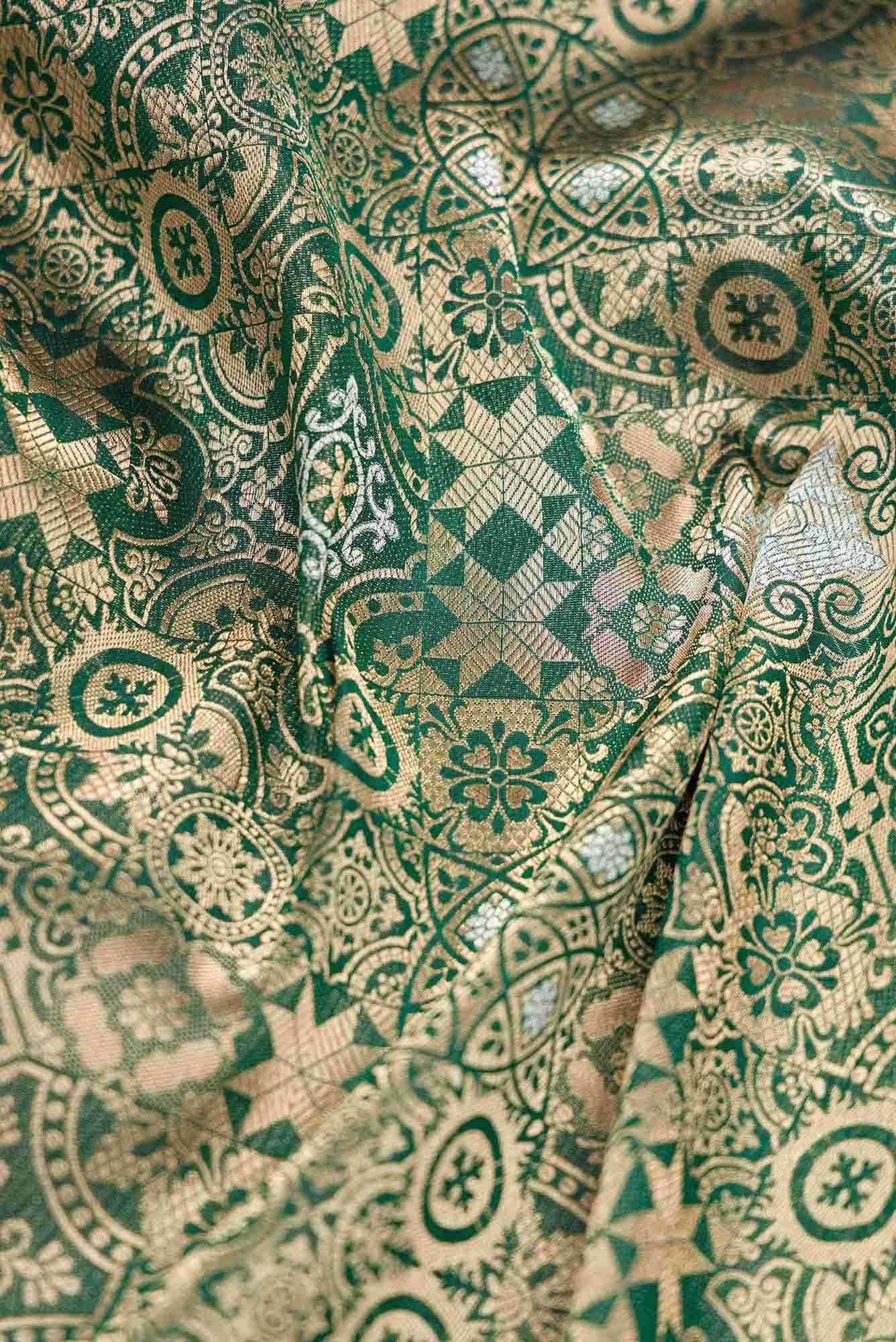 Bottle Green Banarasi Silk Dress Material